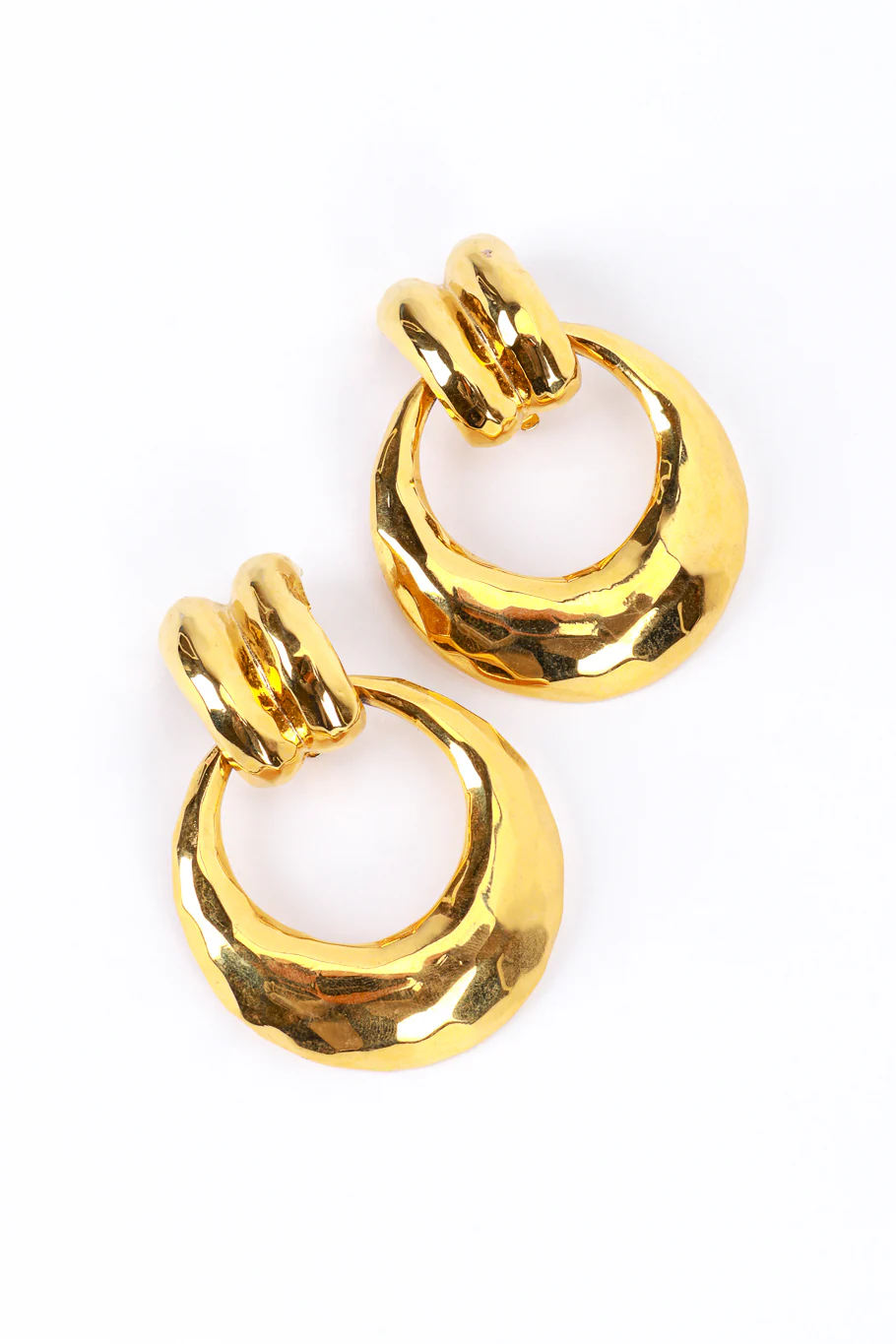 Golden Hammered Hoop Drop Earrings