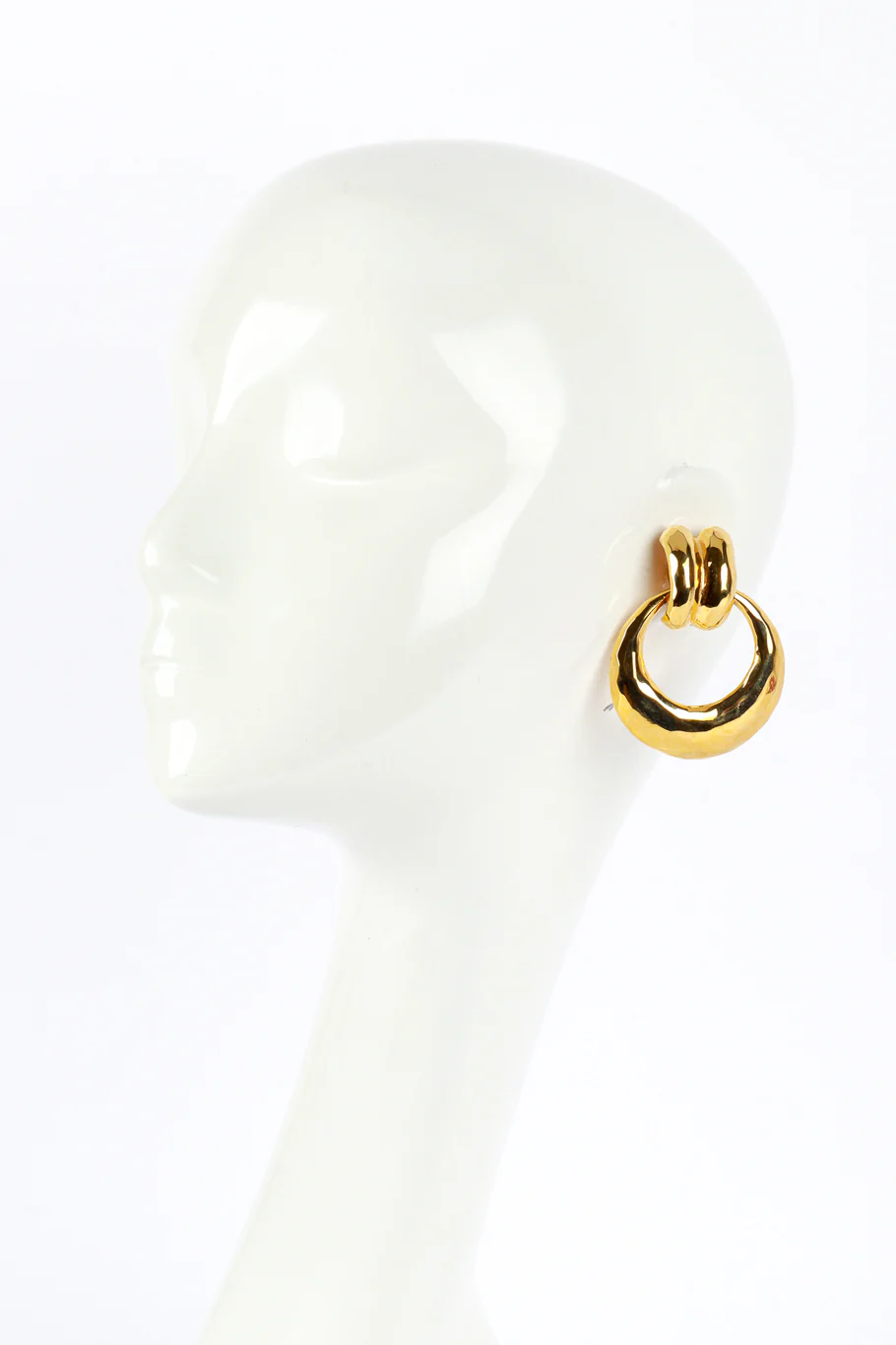 Golden Hammered Hoop Drop Earrings - Image 3