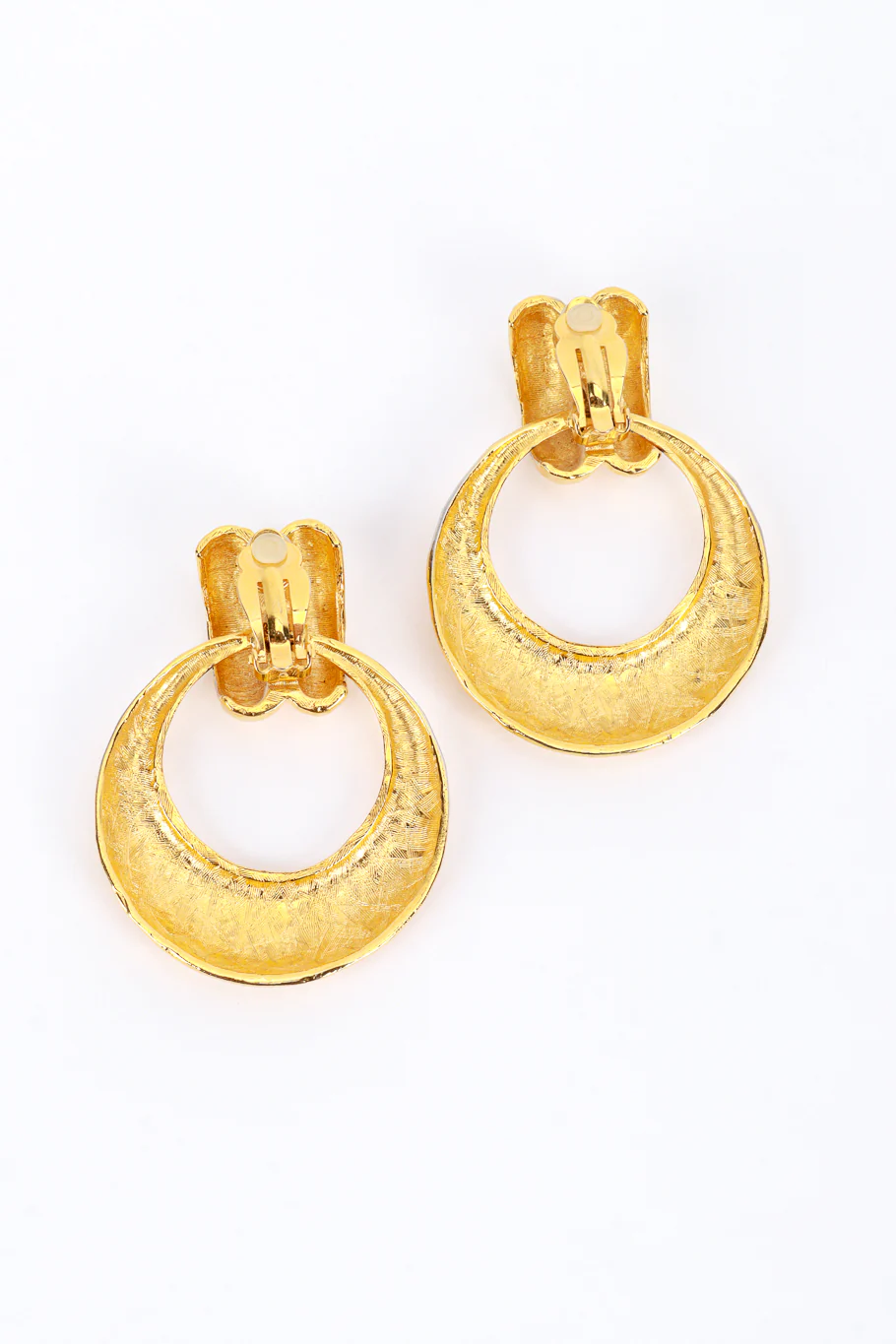 Golden Hammered Hoop Drop Earrings - Image 4