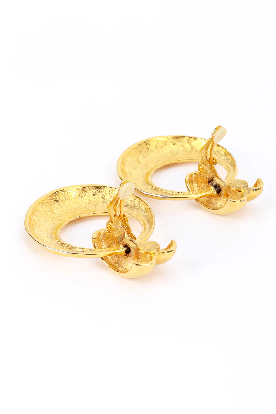 Golden Hammered Hoop Drop Earrings - Image 5