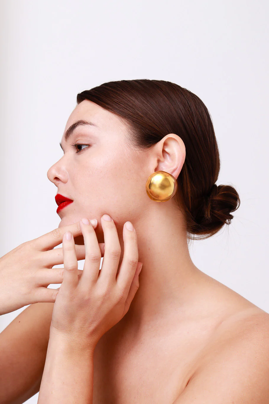 Golden Lucite Domed Button Earrings - Image 2