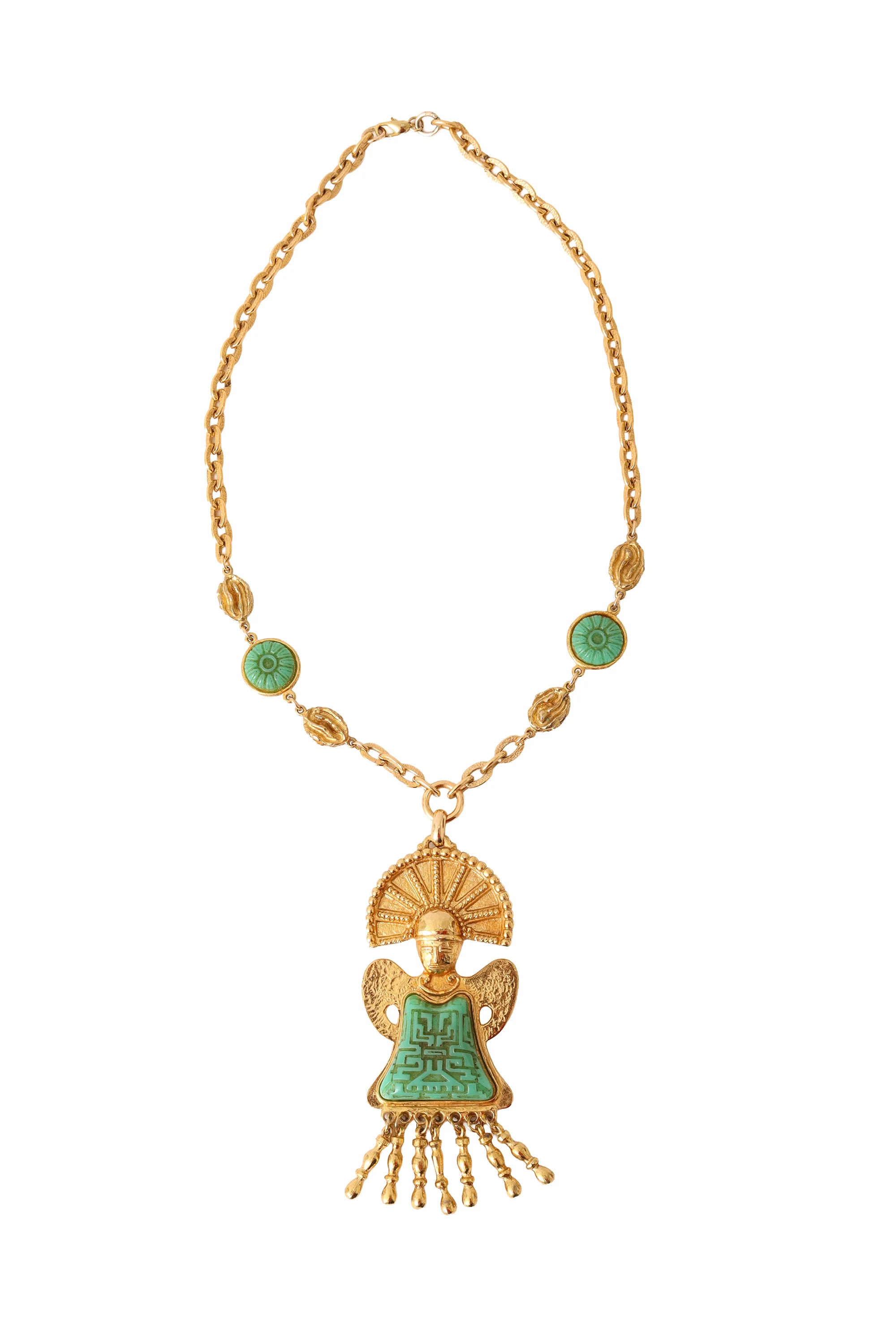 Golden Mayan Carved Statement Necklace