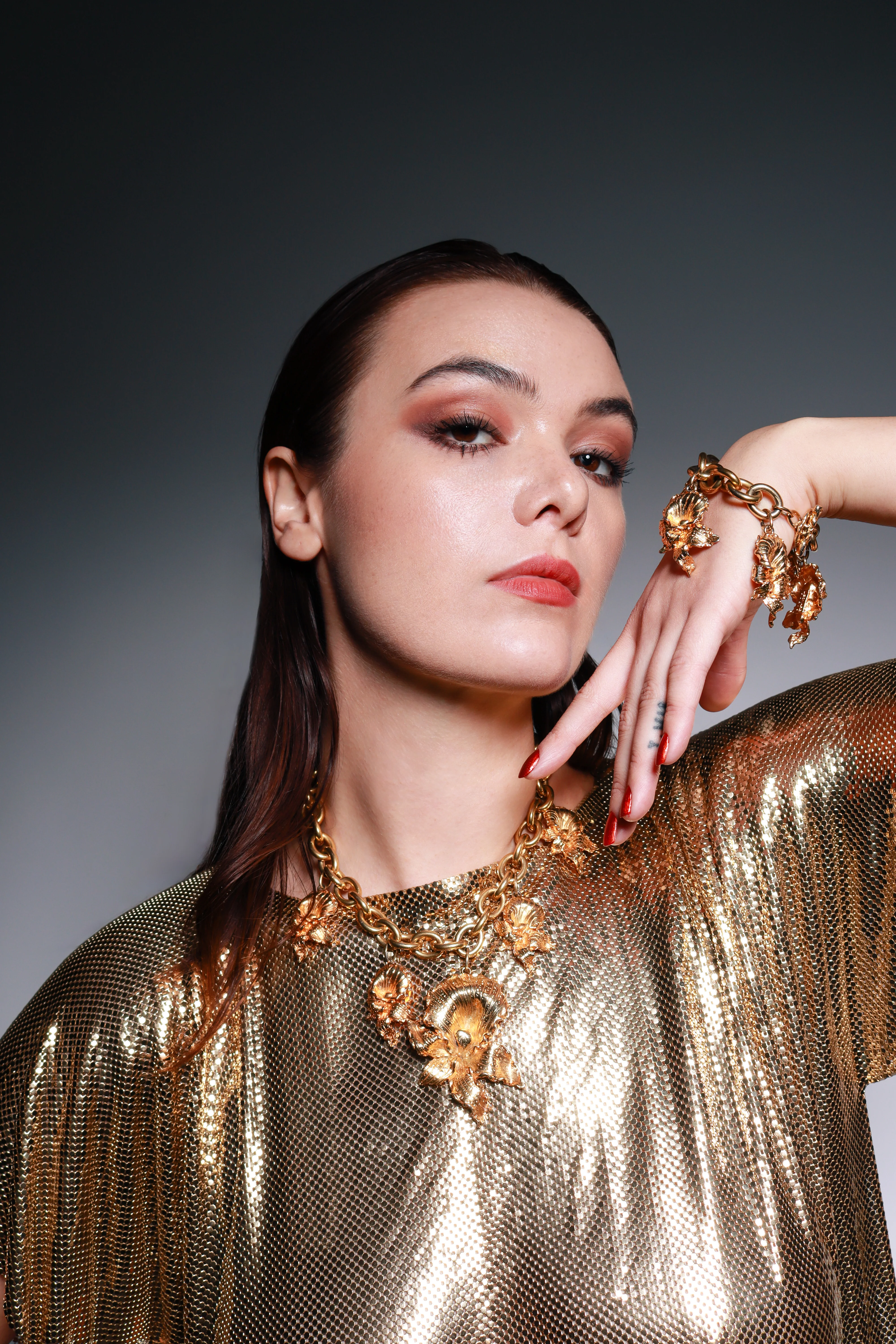 Golden Orchid Collar Necklace - Image 2