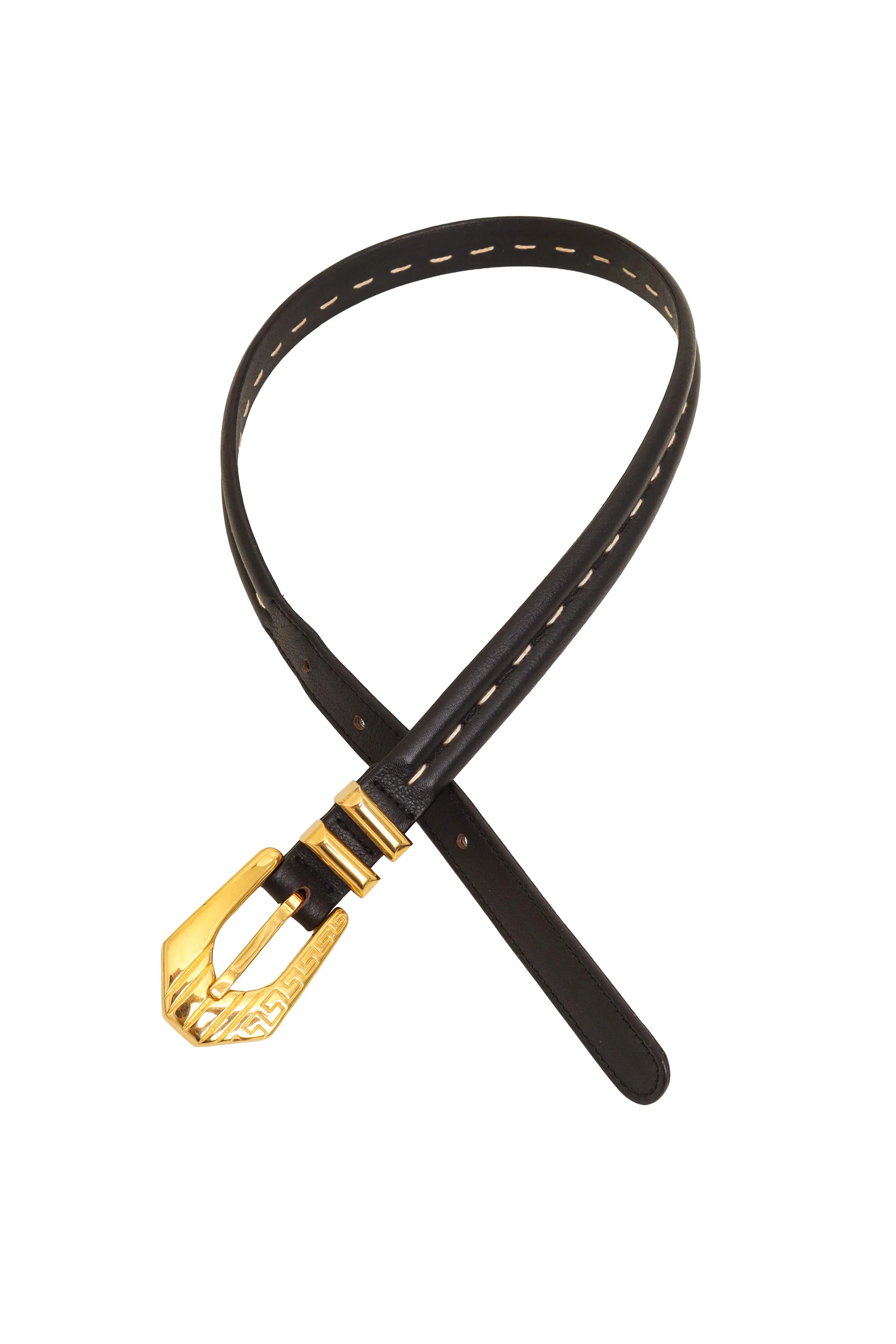 Greek Key Buckle Leather Belt