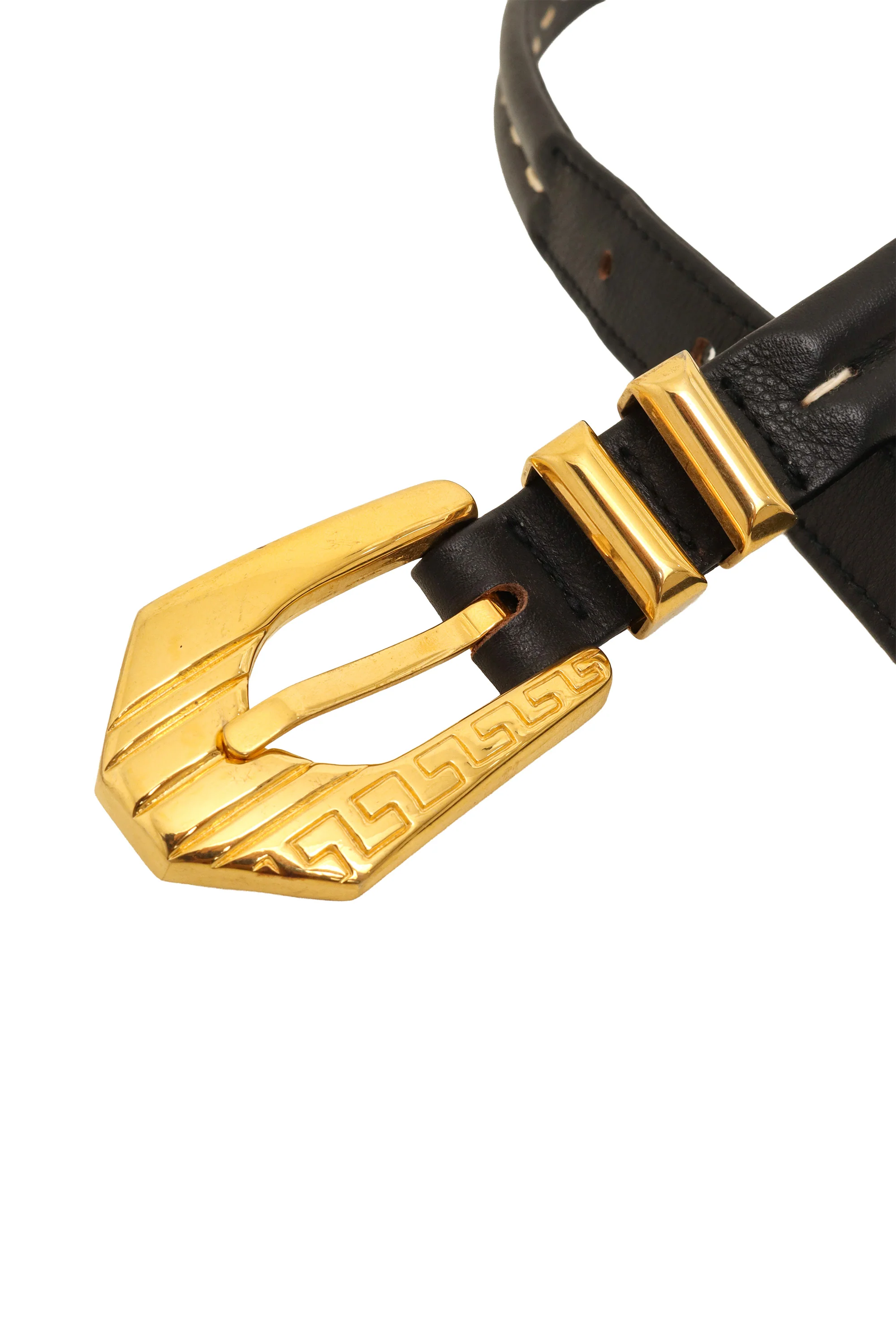 Greek Key Buckle Leather Belt - Image 3