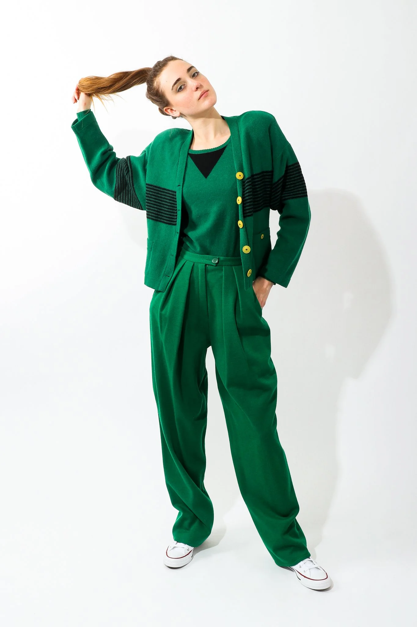 Green Knit Collegiate Cardigan & Pant Set - Image 2