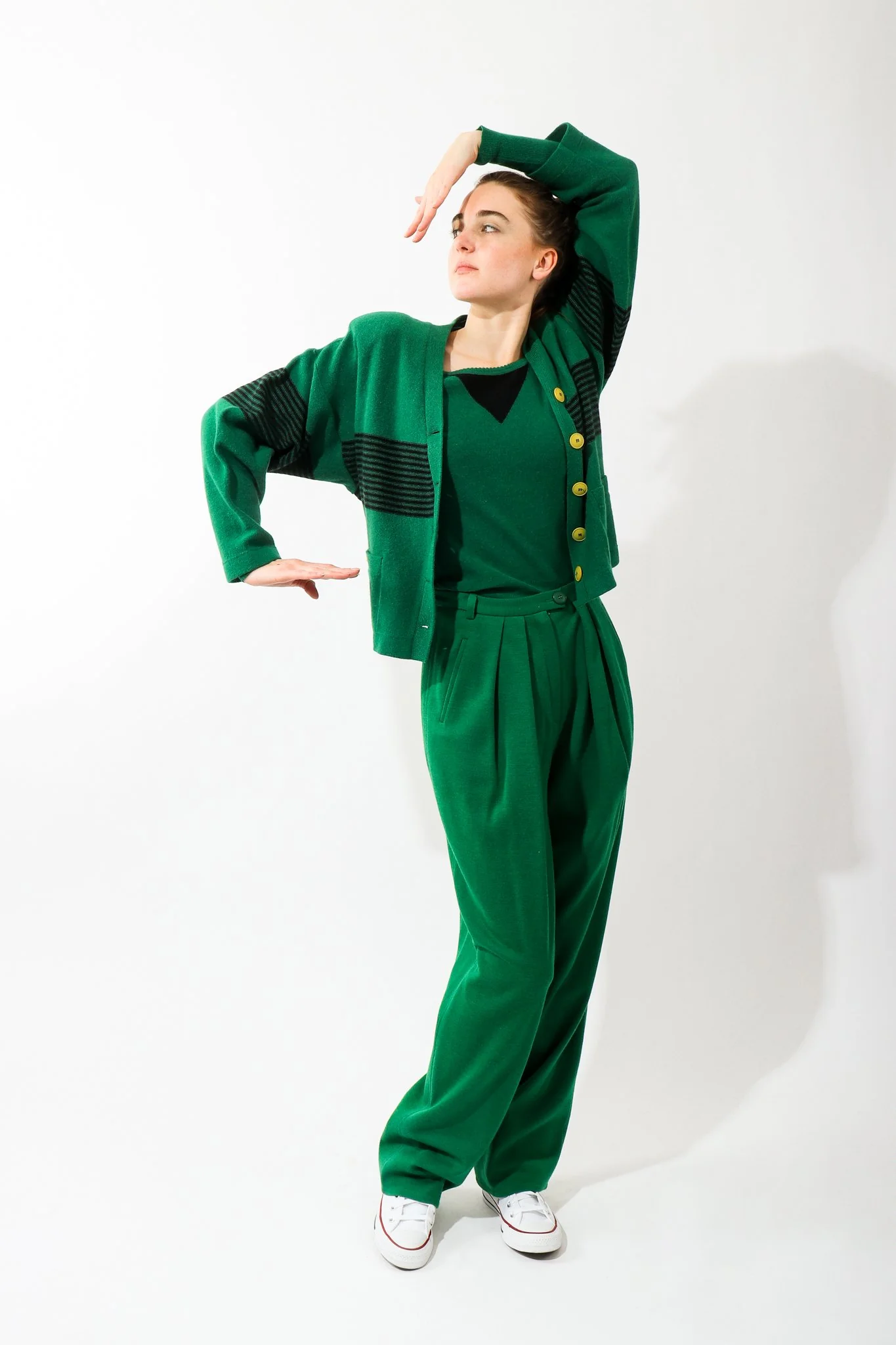 Green Knit Triangle Yoke Sweater - Image 2