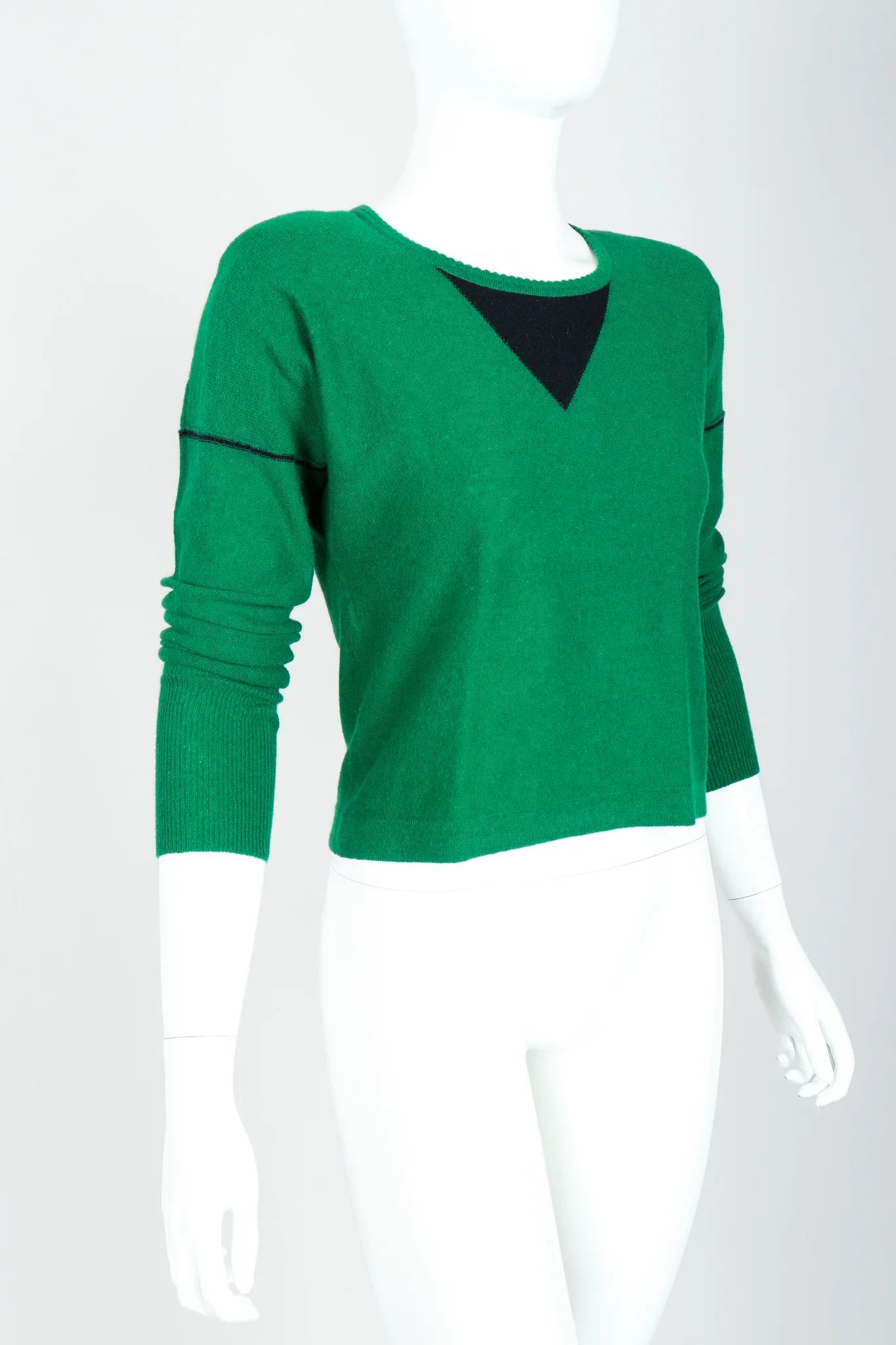 Green Knit Triangle Yoke Sweater - Image 3