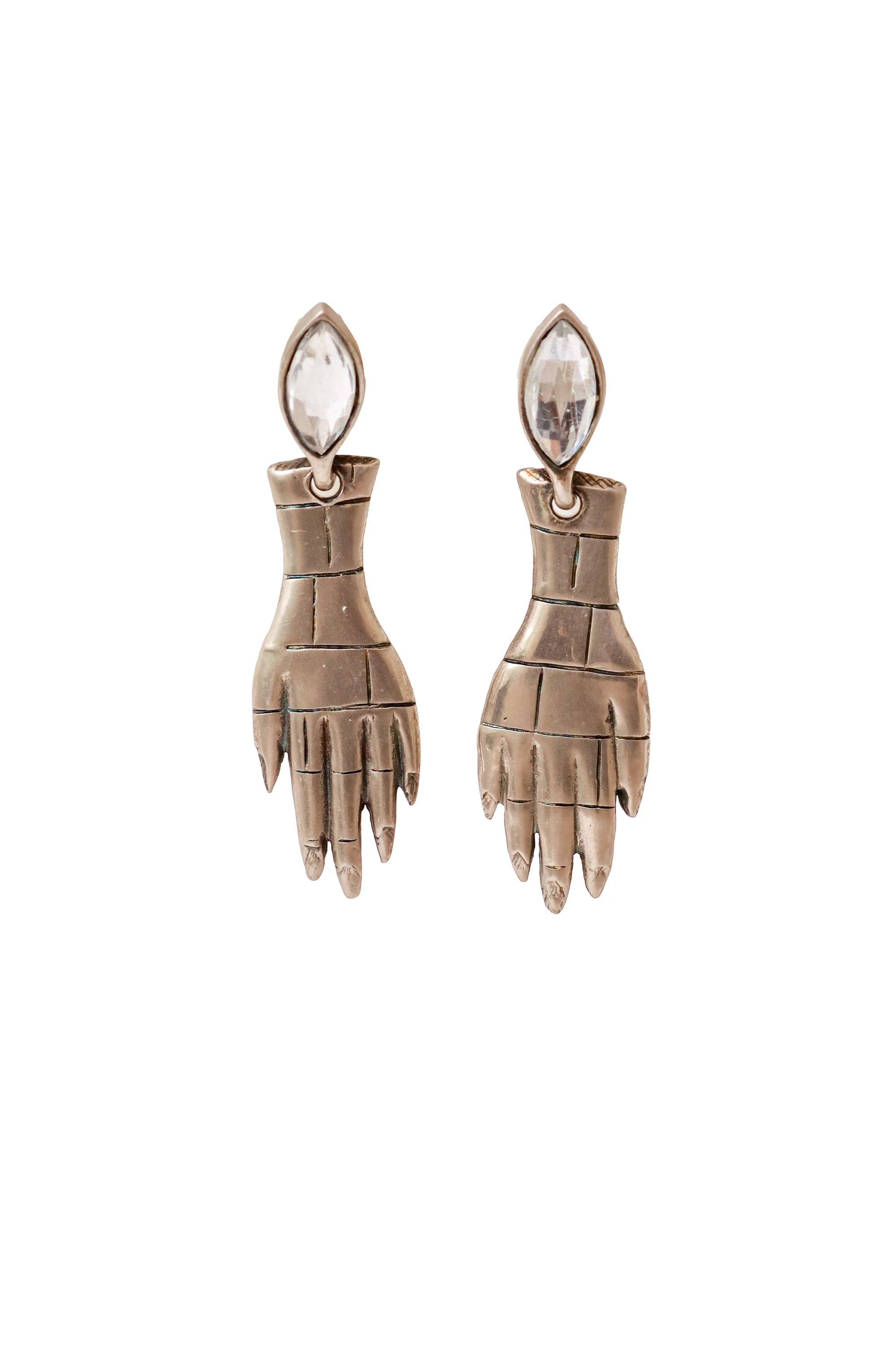 Grid Crystal Hand Earring & Brooch Set - Image 3