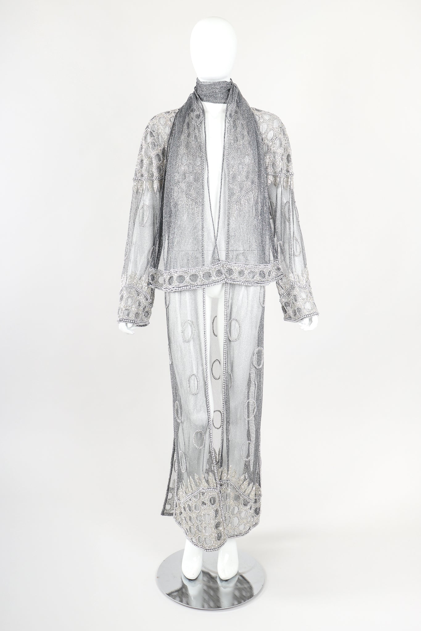 Gunmetal Sheer Beaded Duster & Sash - Image 4