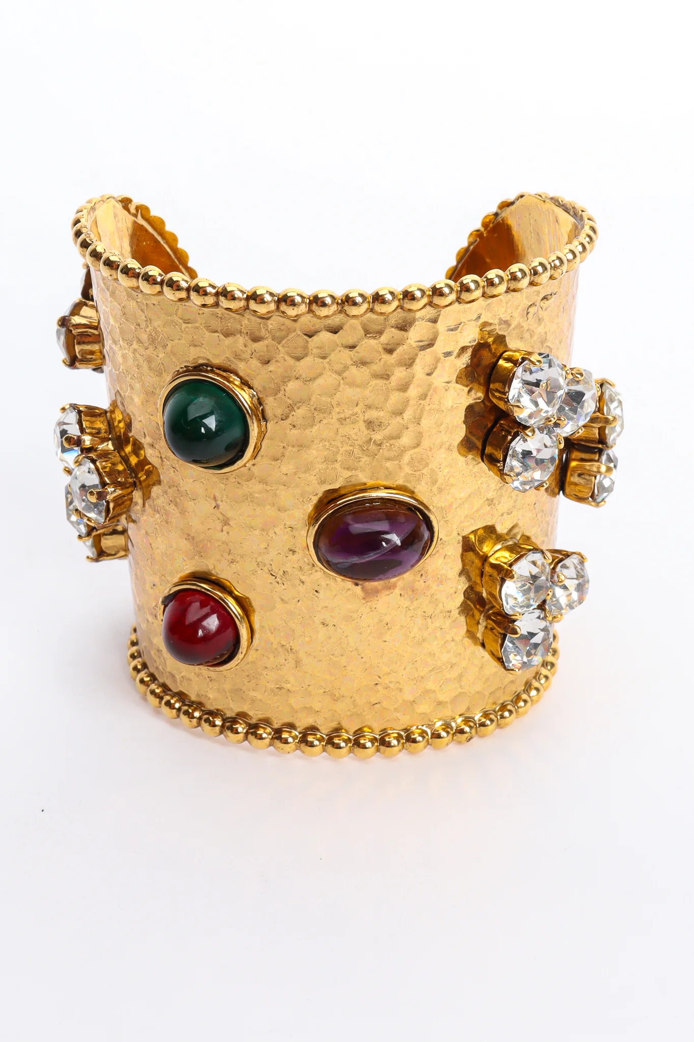 Hammered Cabochon Crystal Cuff II