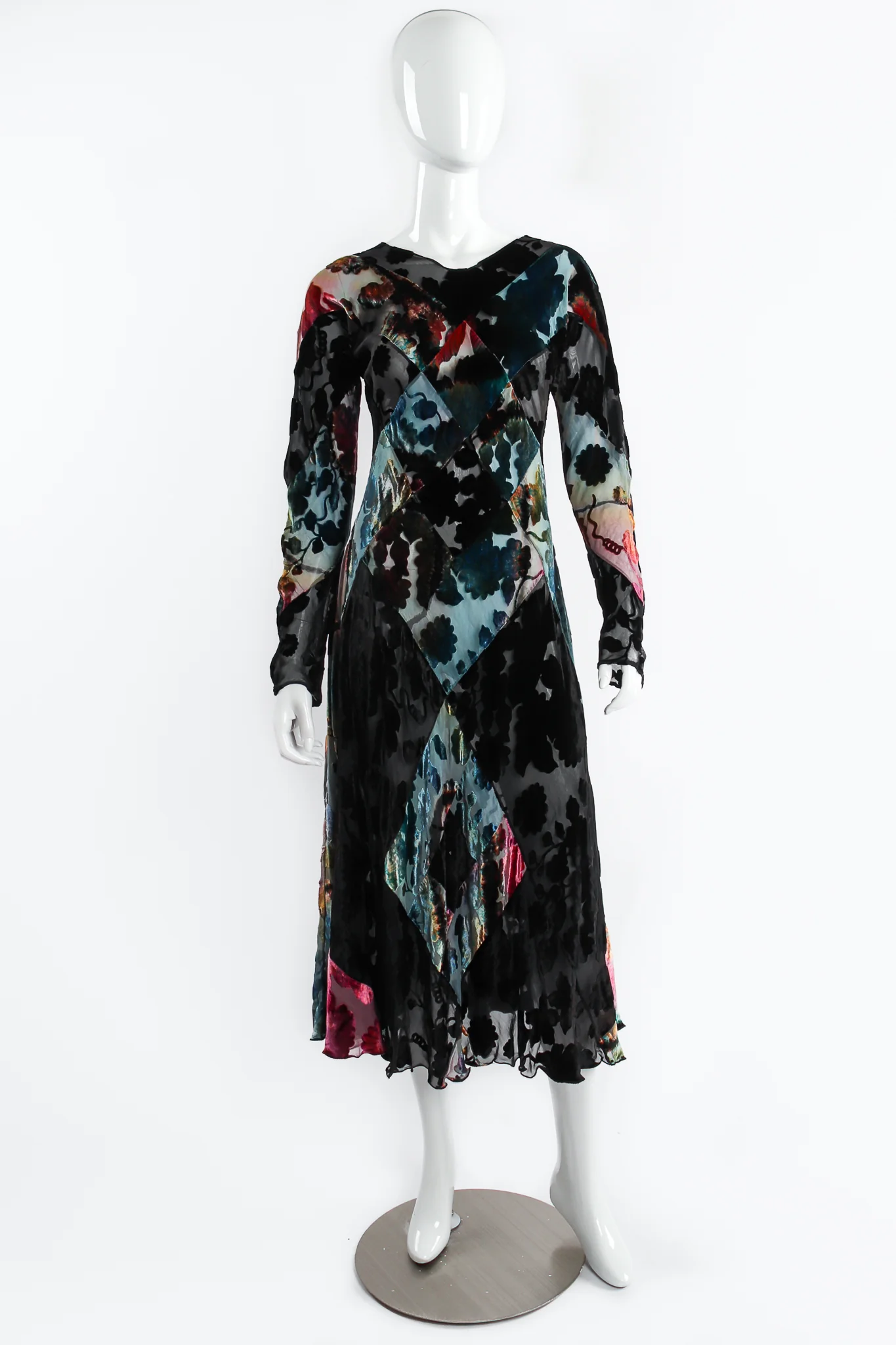 Floral Patchwork Silk Velvet Burnout Dress