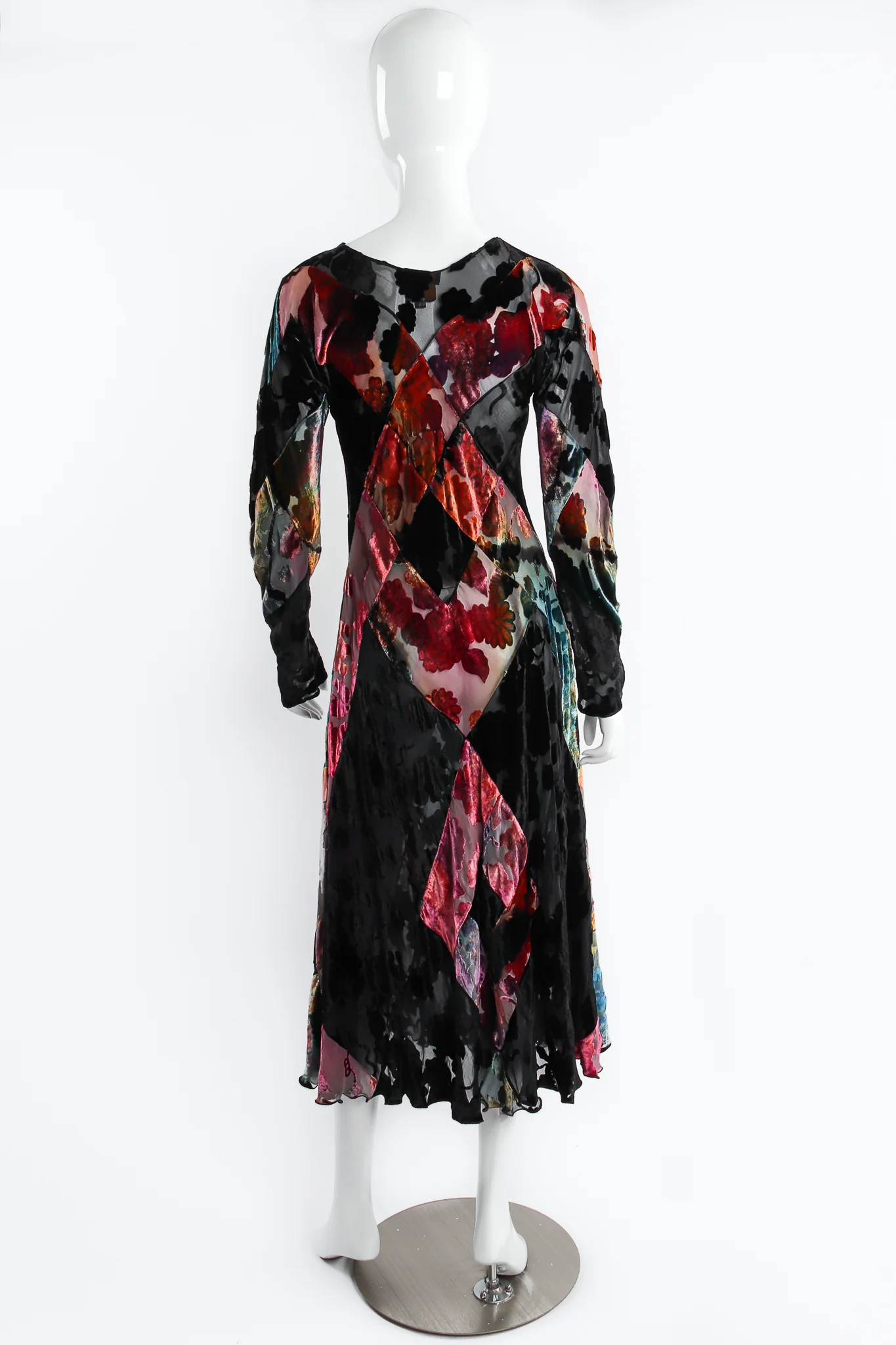 Floral Patchwork Silk Velvet Burnout Dress - Image 5