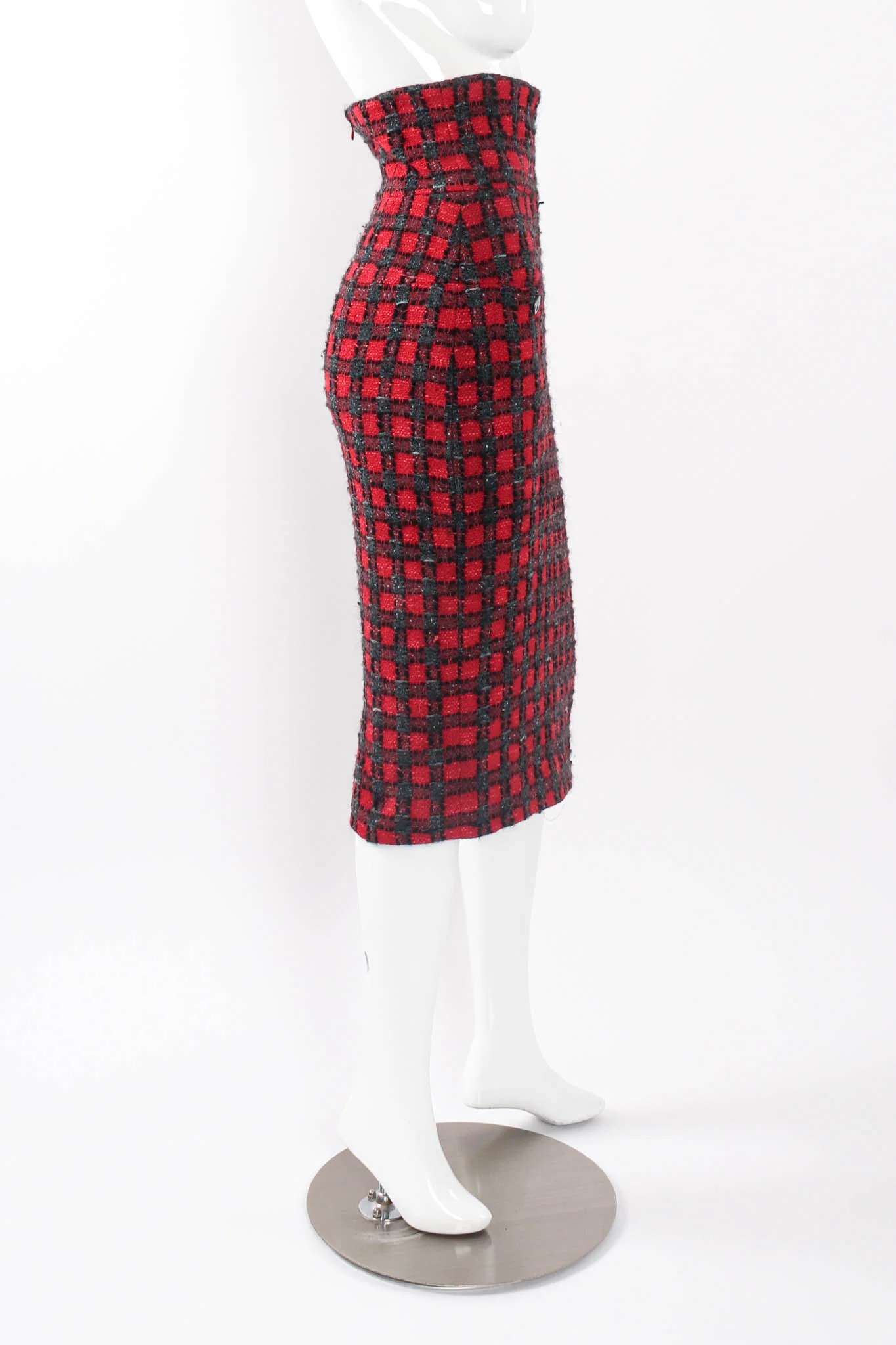 2007 A/W High-Waisted Checkered Tweed Skirt - Image 2