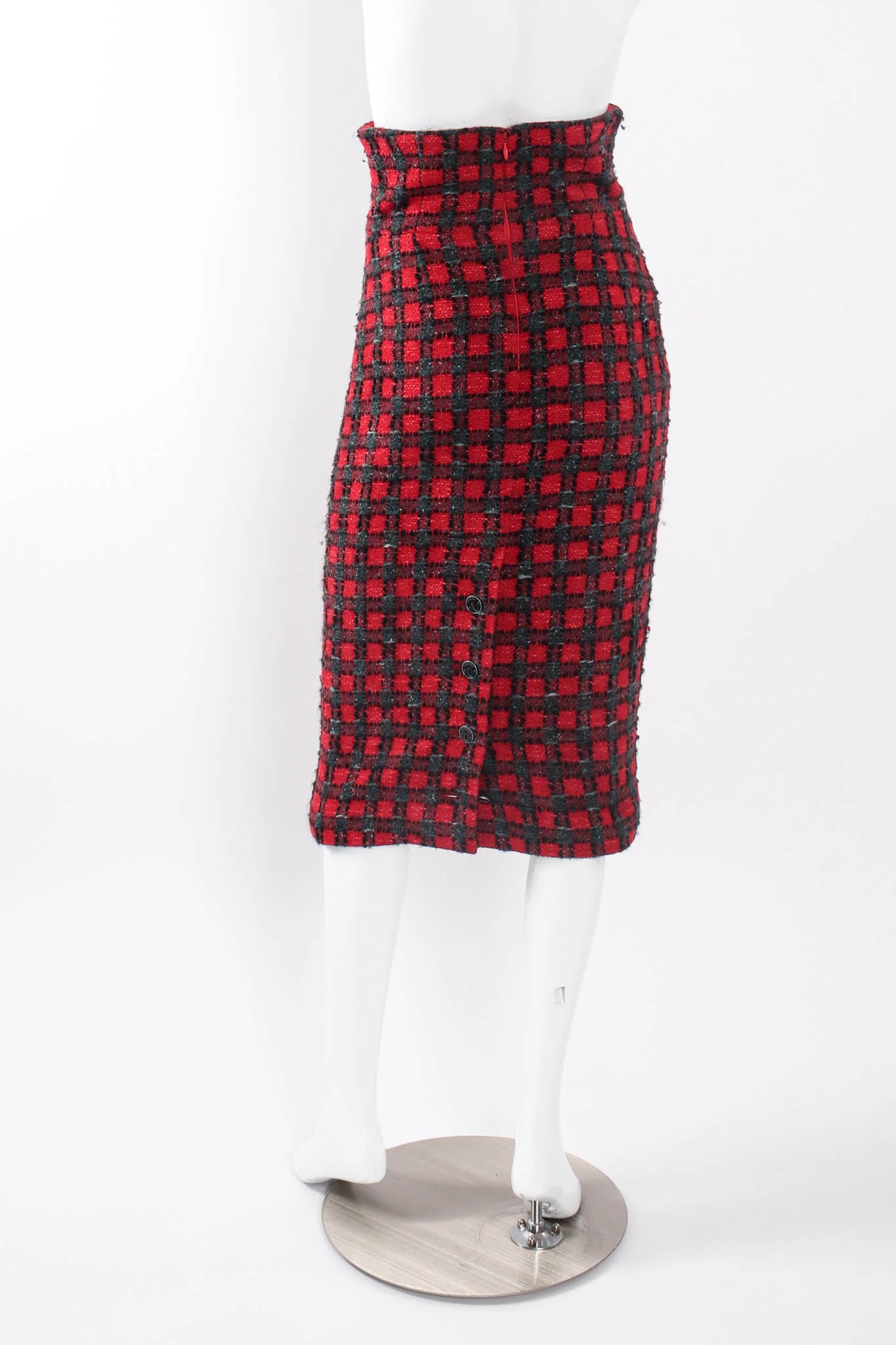 2007 A/W High-Waisted Checkered Tweed Skirt - Image 4