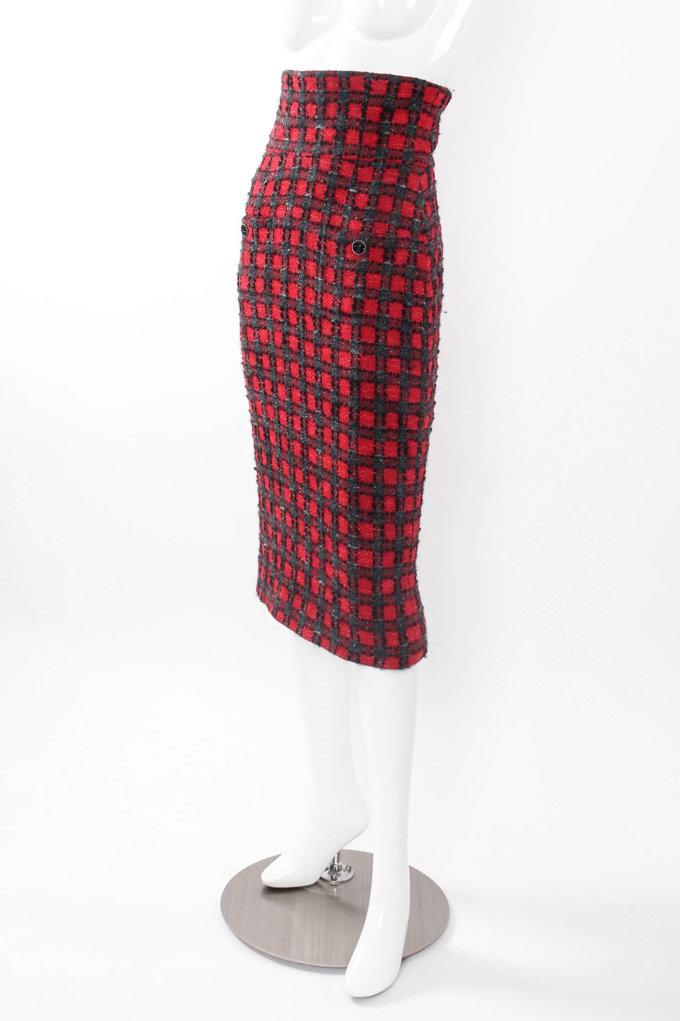 2007 A/W High-Waisted Checkered Tweed Skirt - Image 5