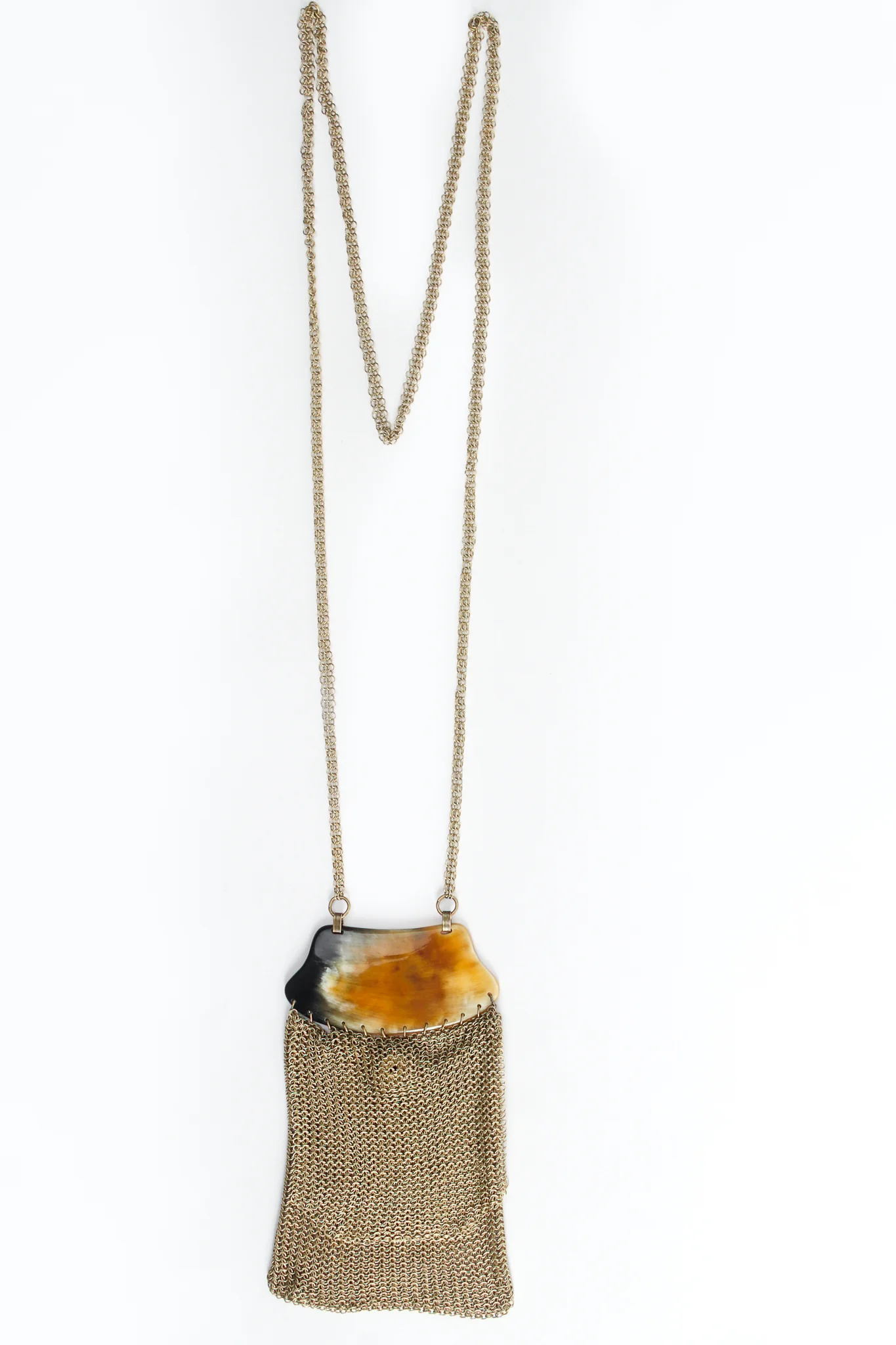 Horn Plate Antiqued Gold Ring Mesh Micro Bag - Image 2
