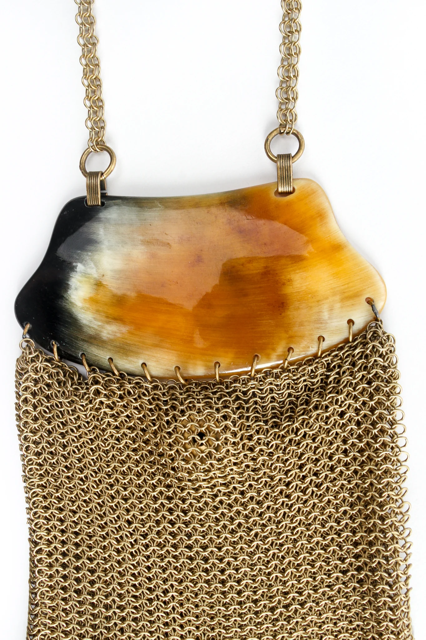 Horn Plate Antiqued Gold Ring Mesh Micro Bag - Image 3