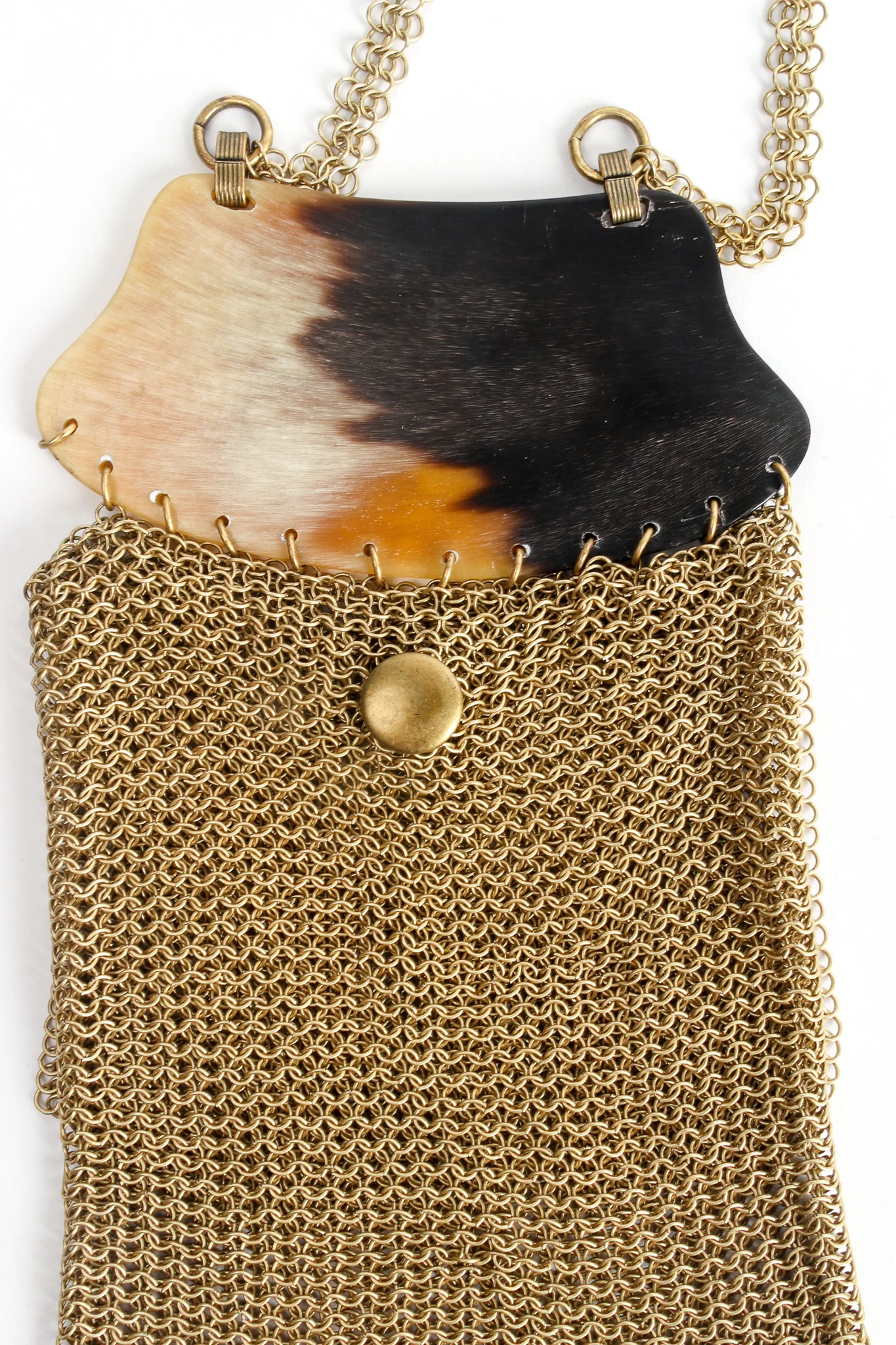 Horn Plate Antiqued Gold Ring Mesh Micro Bag - Image 4