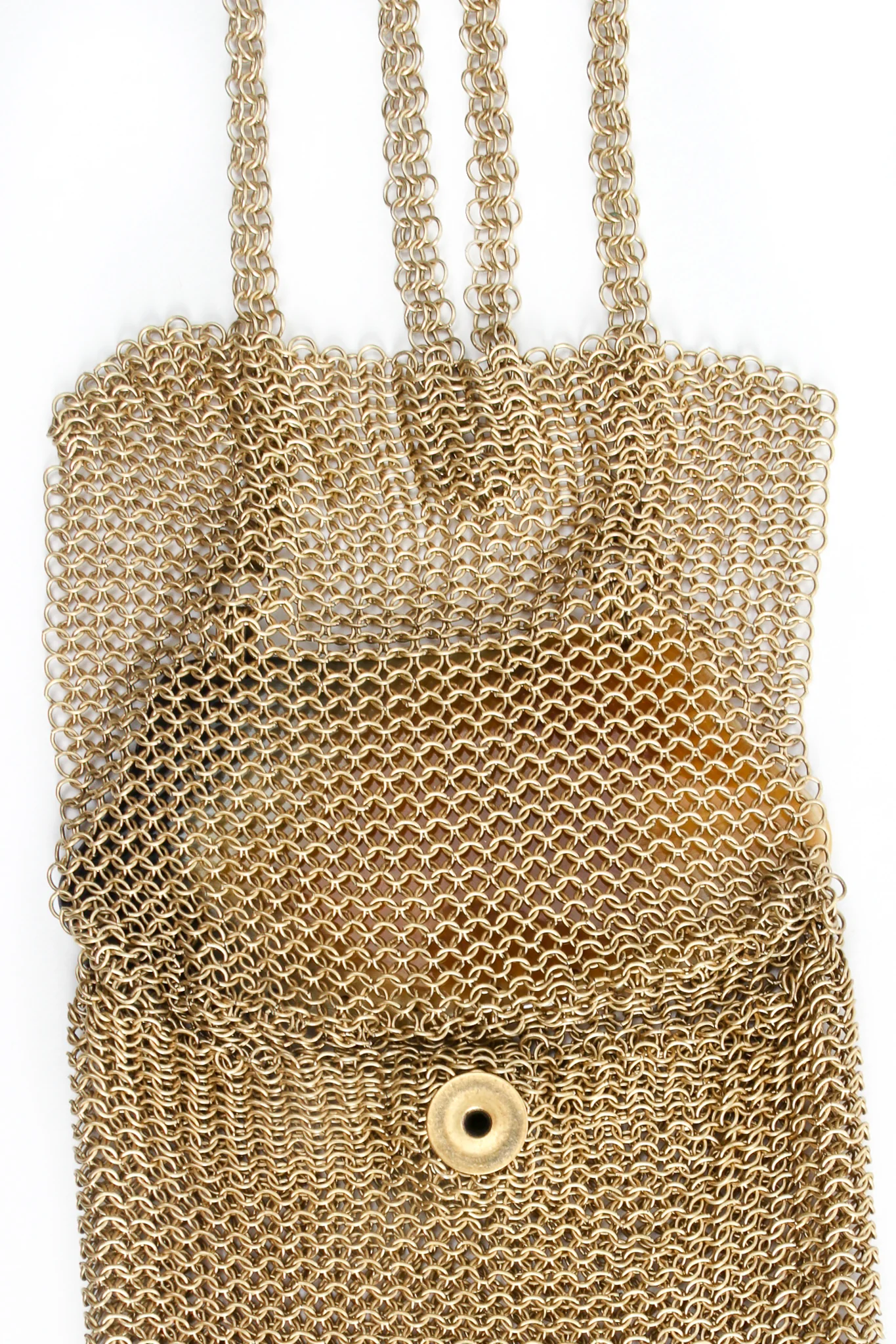 Horn Plate Antiqued Gold Ring Mesh Micro Bag - Image 5