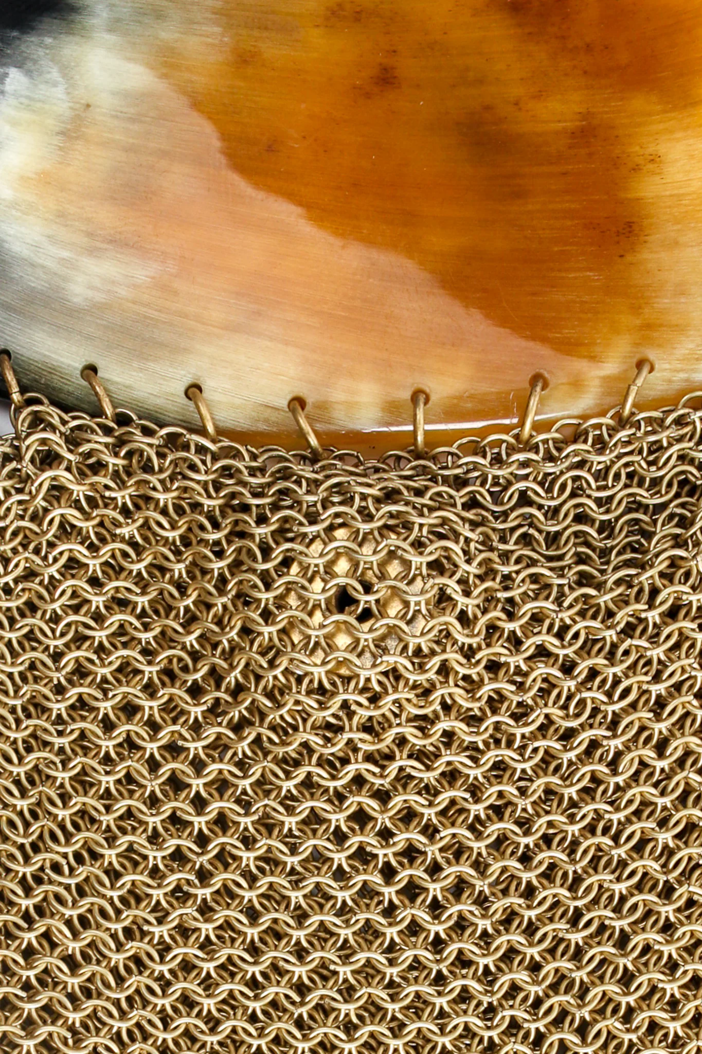 Horn Plate Antiqued Gold Ring Mesh Micro Bag - Image 6
