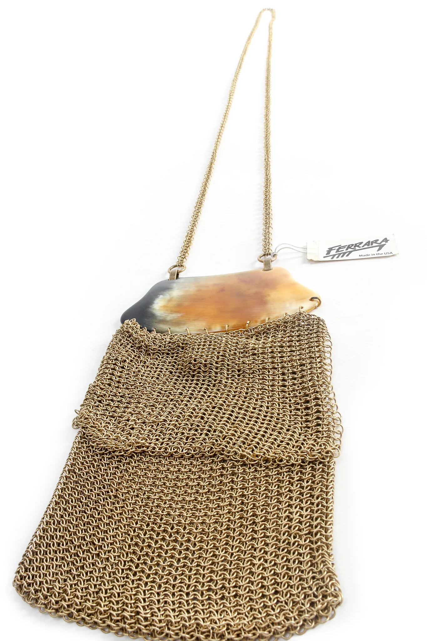 Horn Plate Antiqued Gold Ring Mesh Micro Bag - Image 8