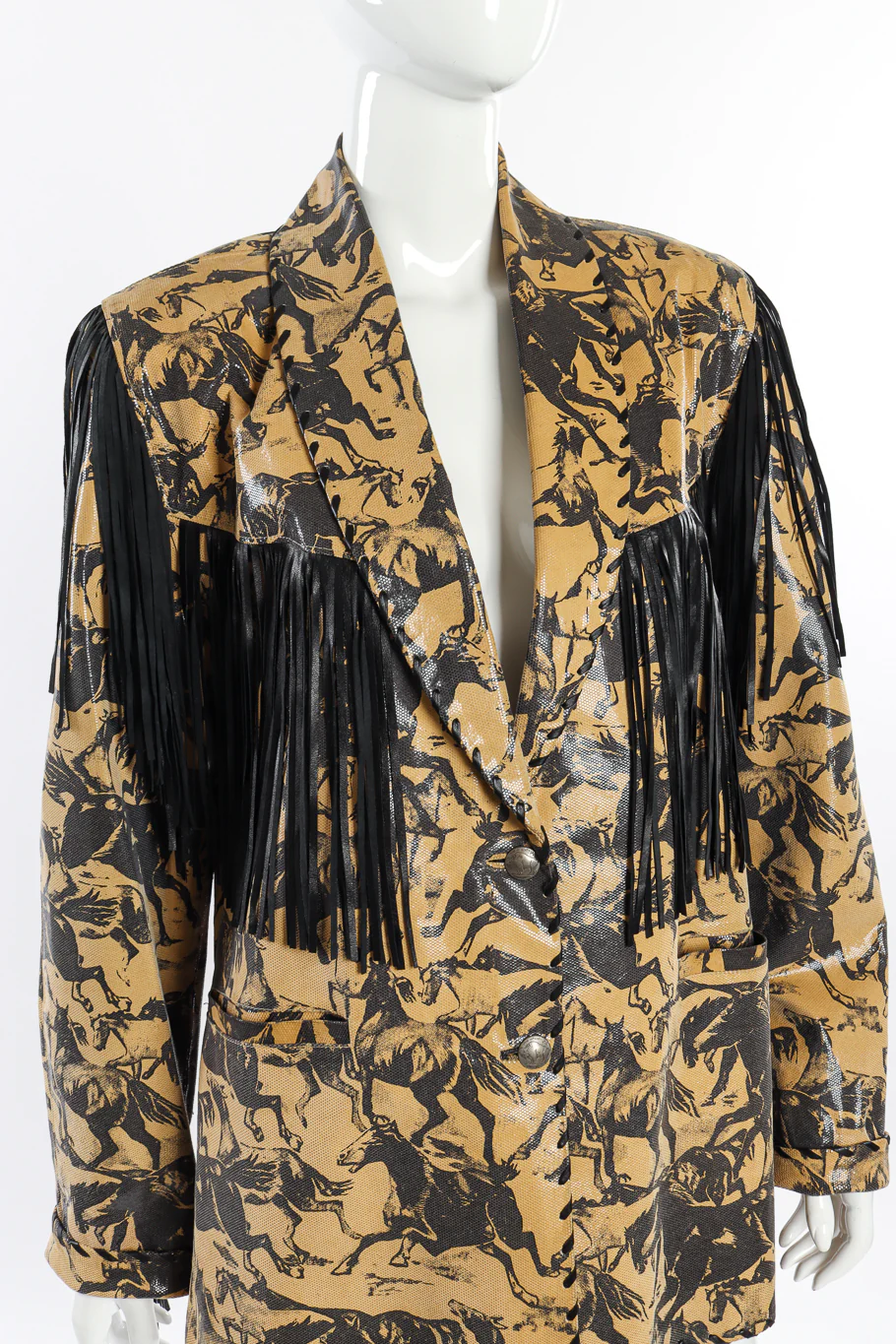 Horse Print Leather Fringe Blazer - Image 4