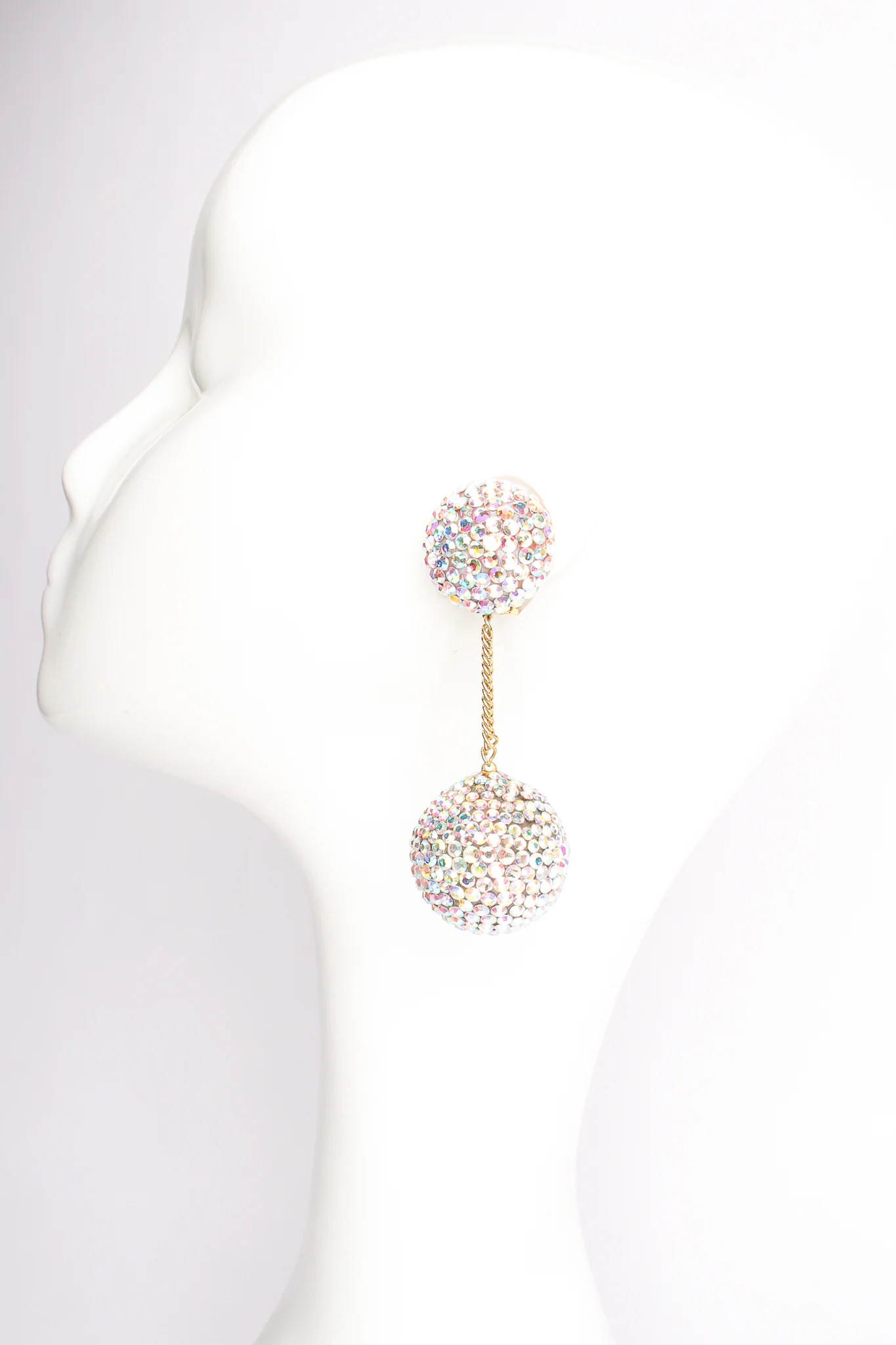 Iridescent Rhinestone Ball Drop Earrings - Image 2