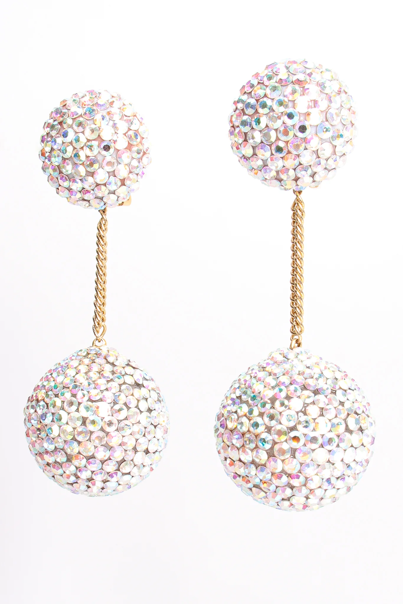 Iridescent Rhinestone Ball Drop Earrings - Image 3