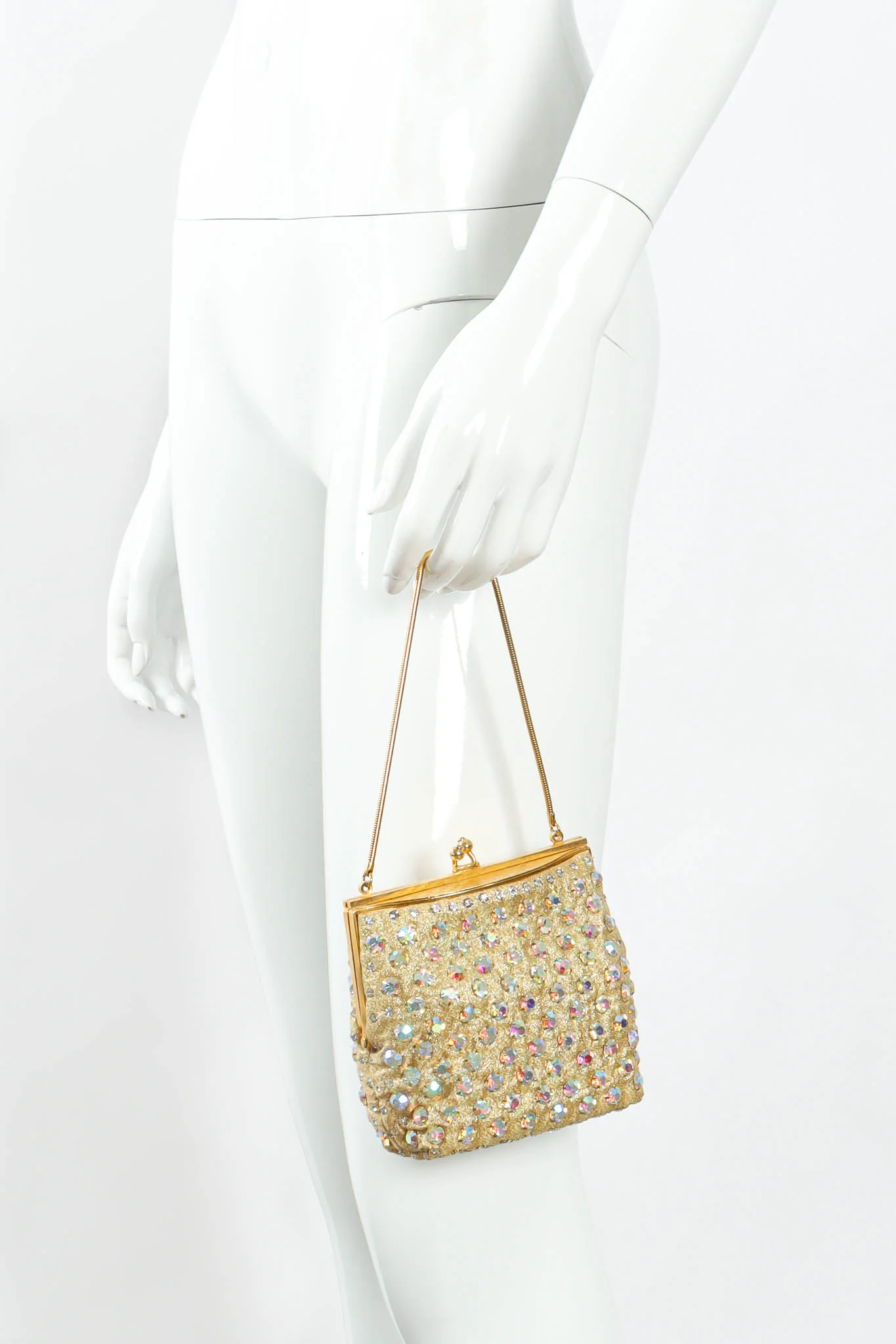 Iridescent Rhinestone Frame Pouch Bag - Image 3