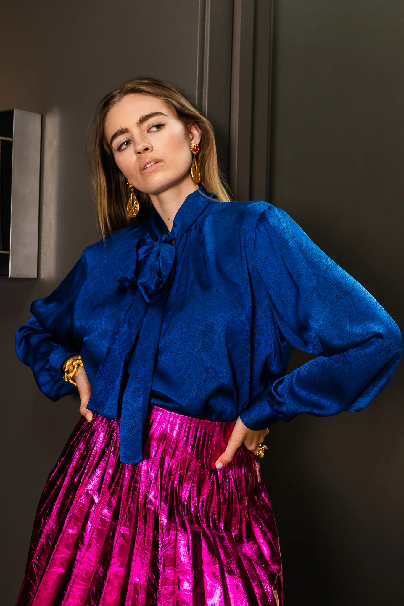 Jacquard Snake Silk Bow Blouse - Image 3