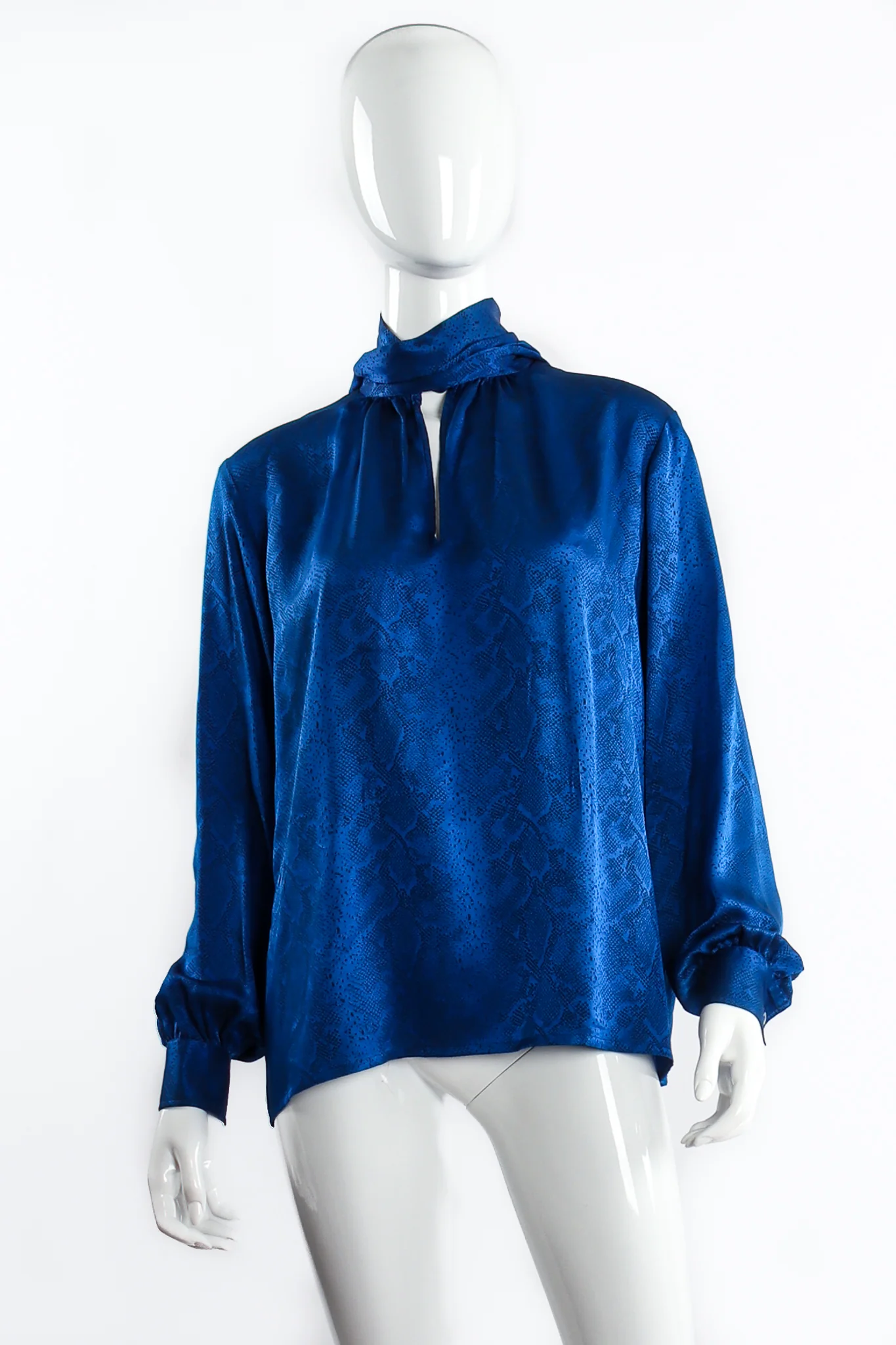 Jacquard Snake Silk Bow Blouse - Image 4
