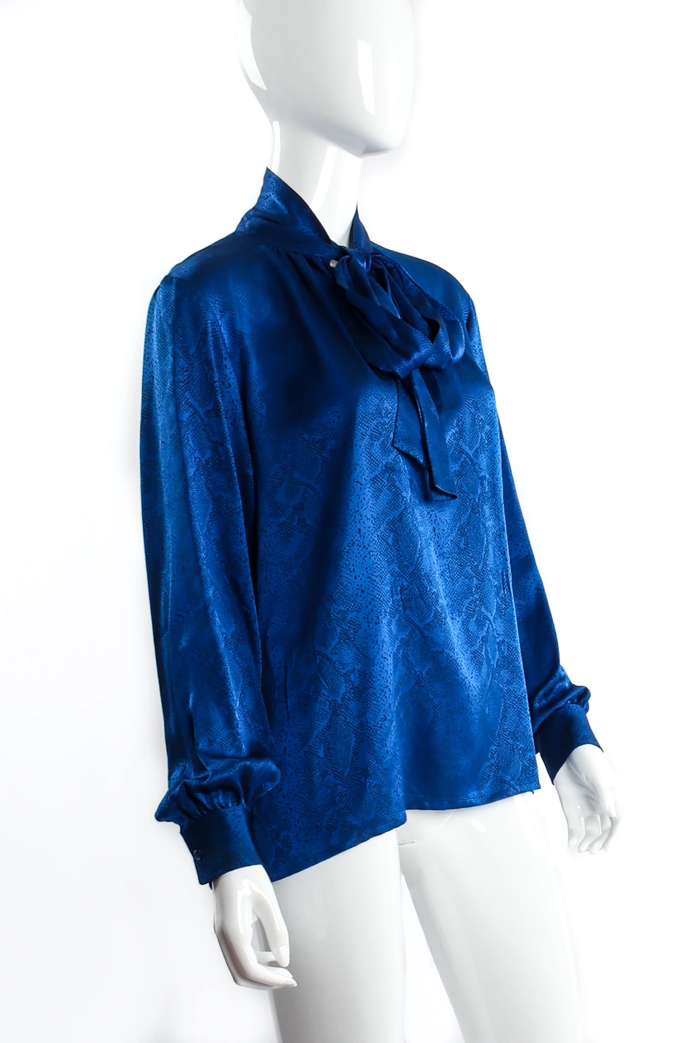 Jacquard Snake Silk Bow Blouse - Image 5