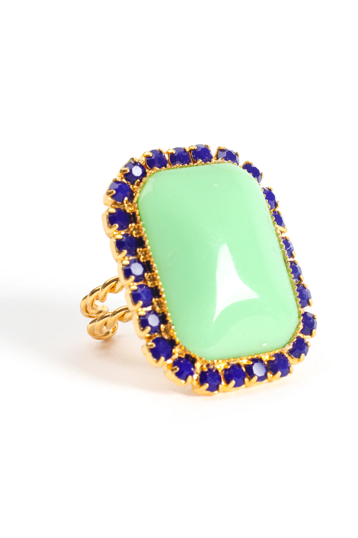 Jade Cabochon Rhinestone Cocktail Ring