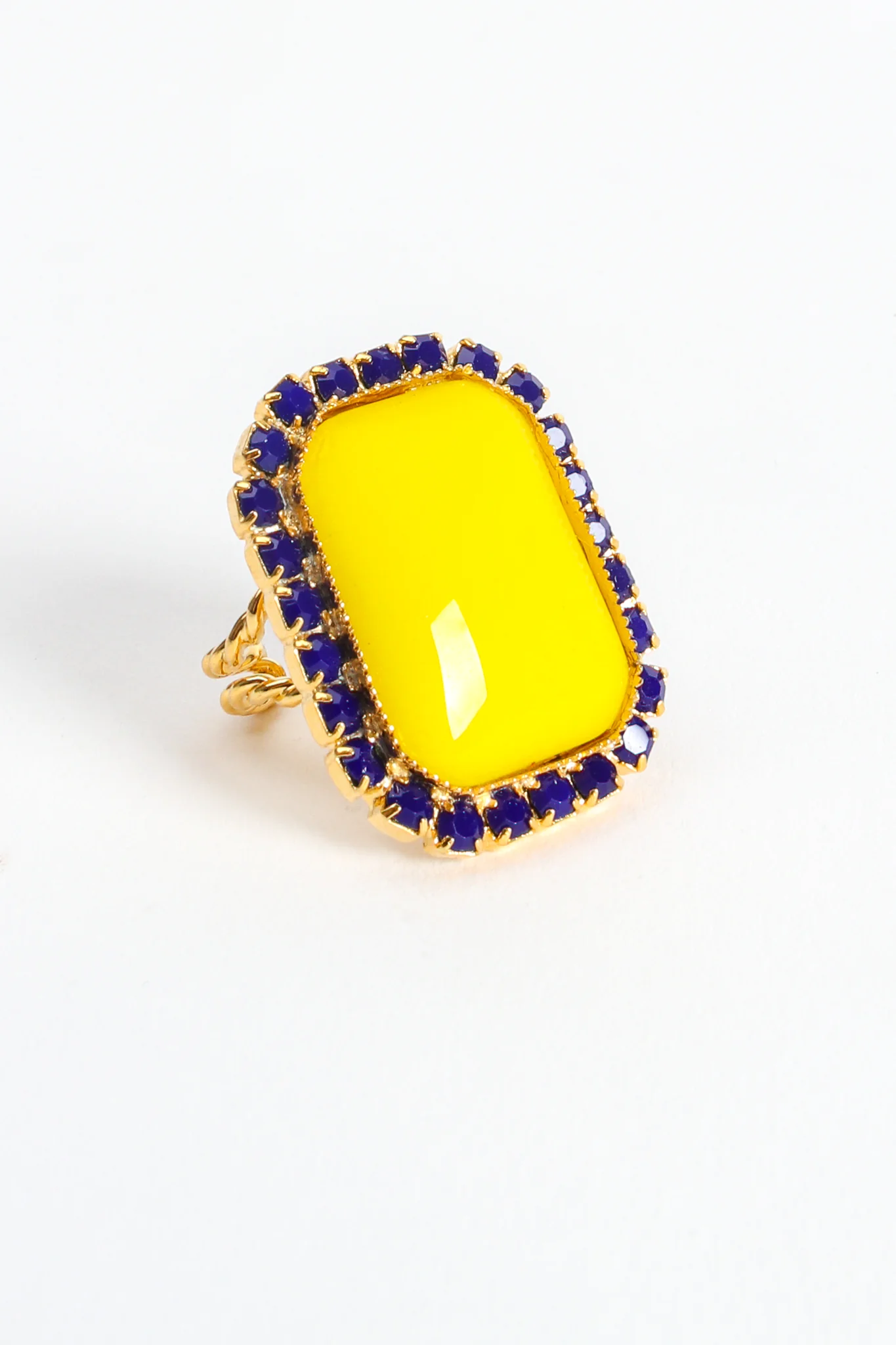 Yellow Jasper Cabochon Rhinestone Cocktail Ring