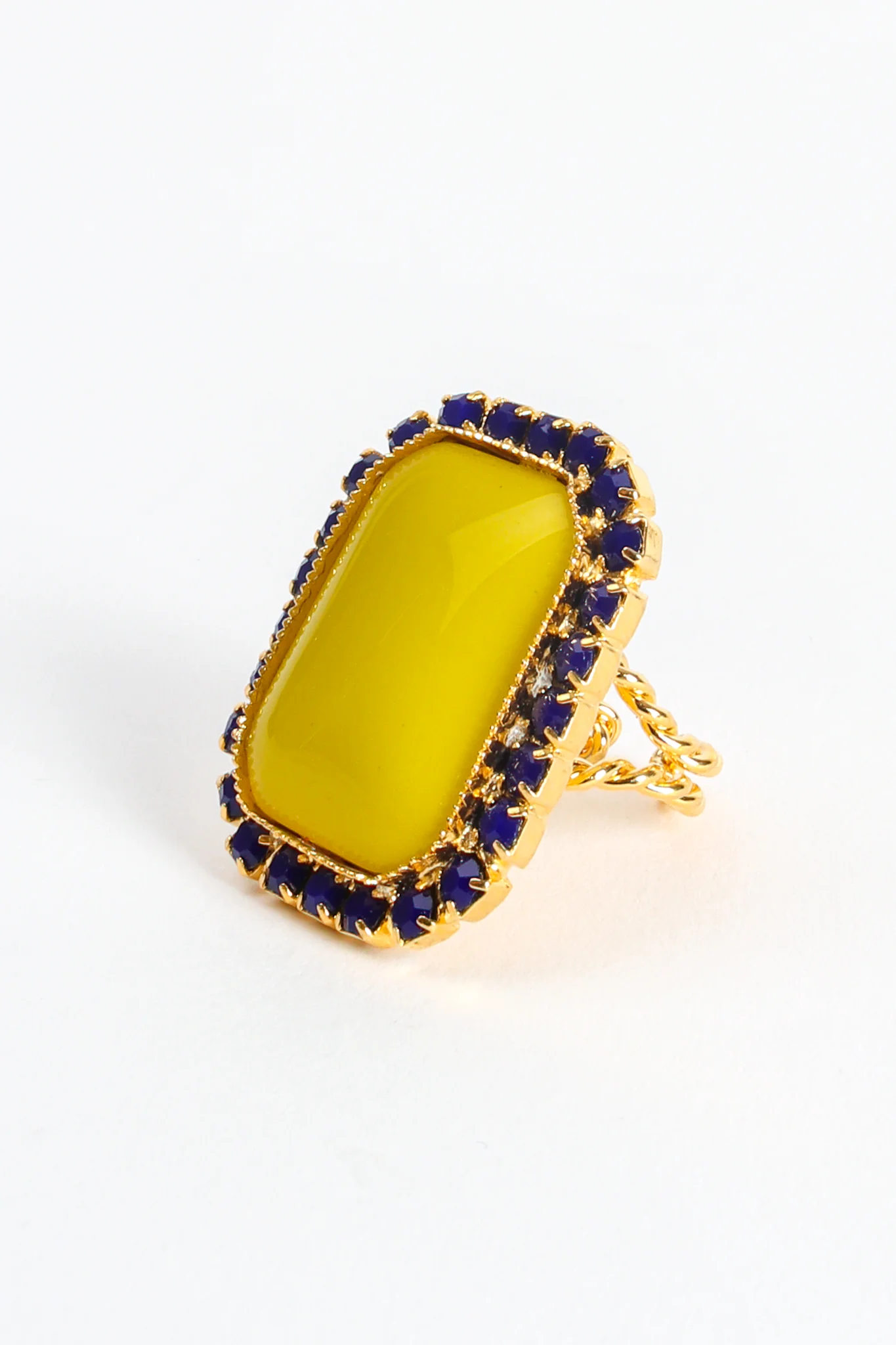 Yellow Jasper Cabochon Rhinestone Cocktail Ring - Image 3
