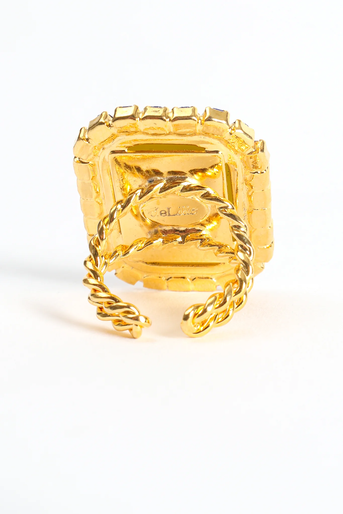 Yellow Jasper Cabochon Rhinestone Cocktail Ring - Image 4