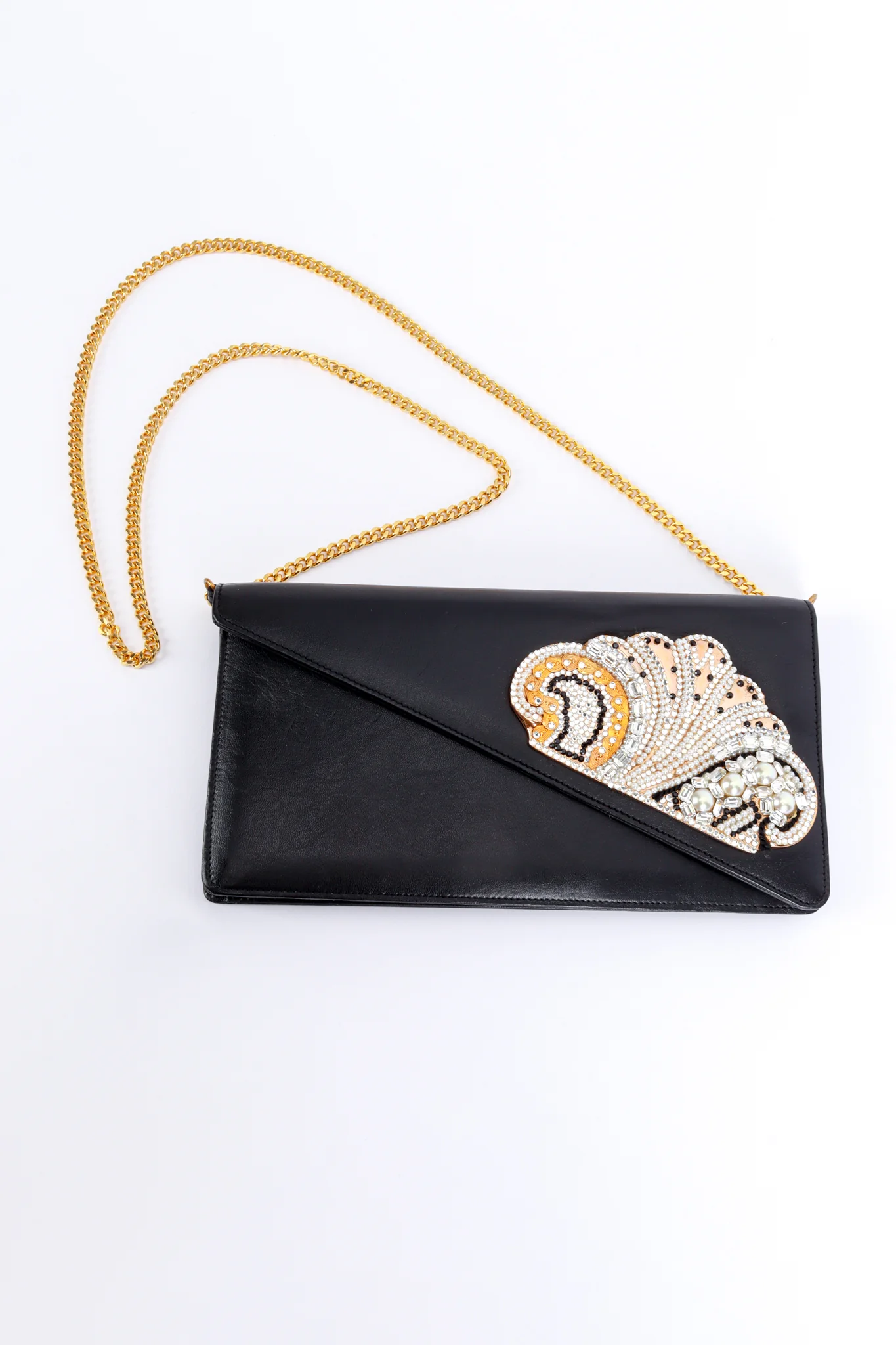 Jewel Appliqué Leather Envelope Clutch