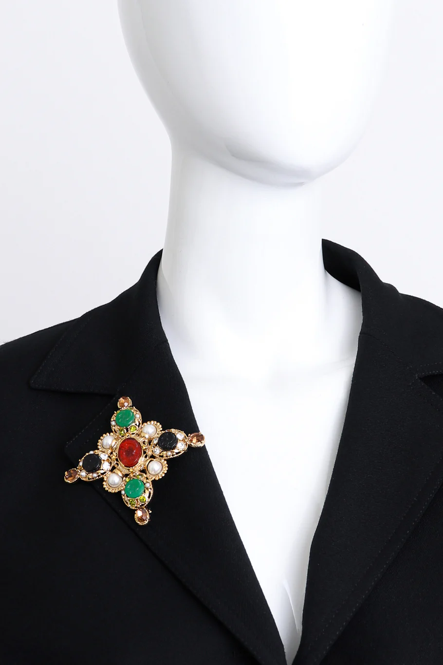 Jeweled Cameo Cross Brooch - Image 2