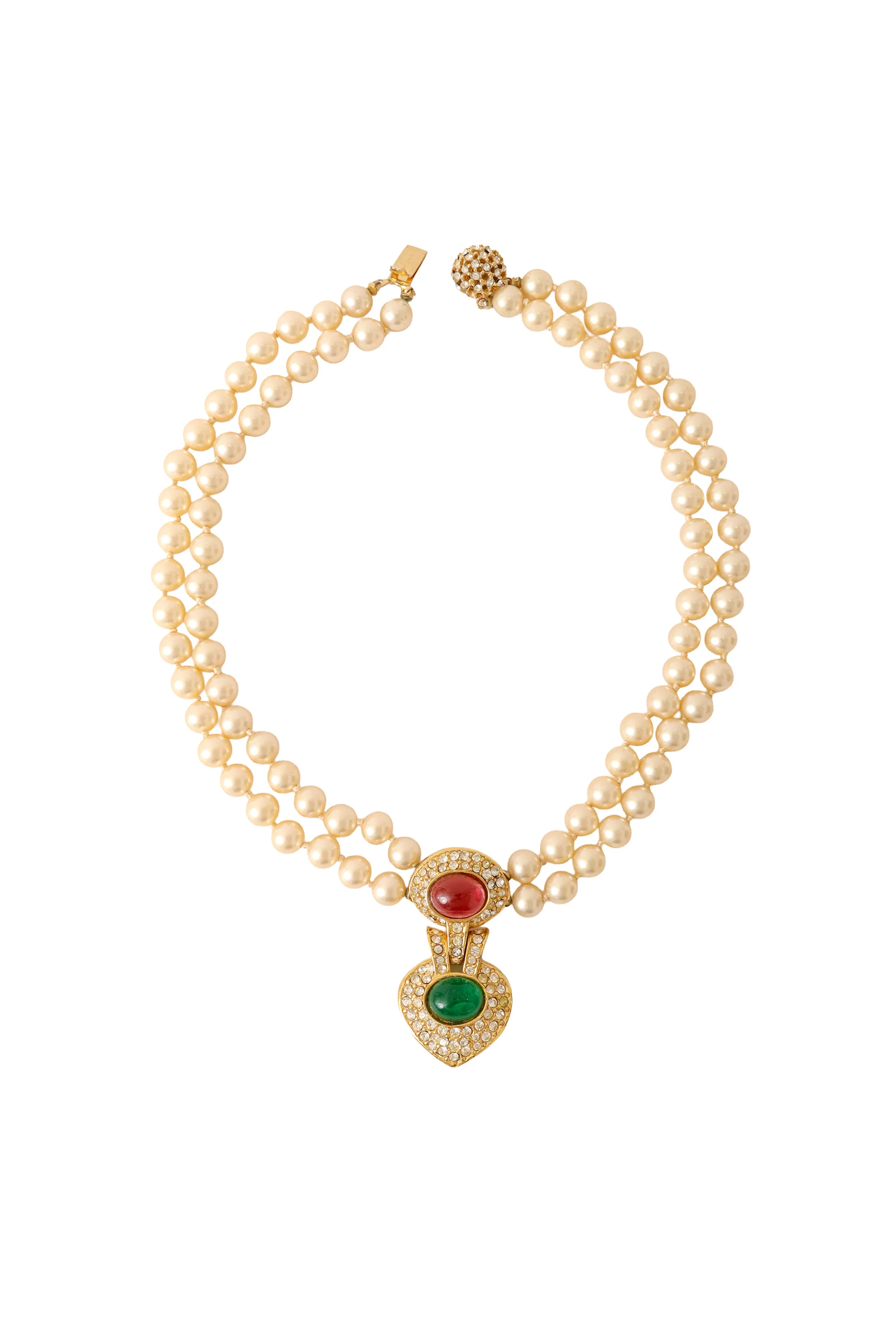 Jeweled Crystal Pendant Pearl Necklace