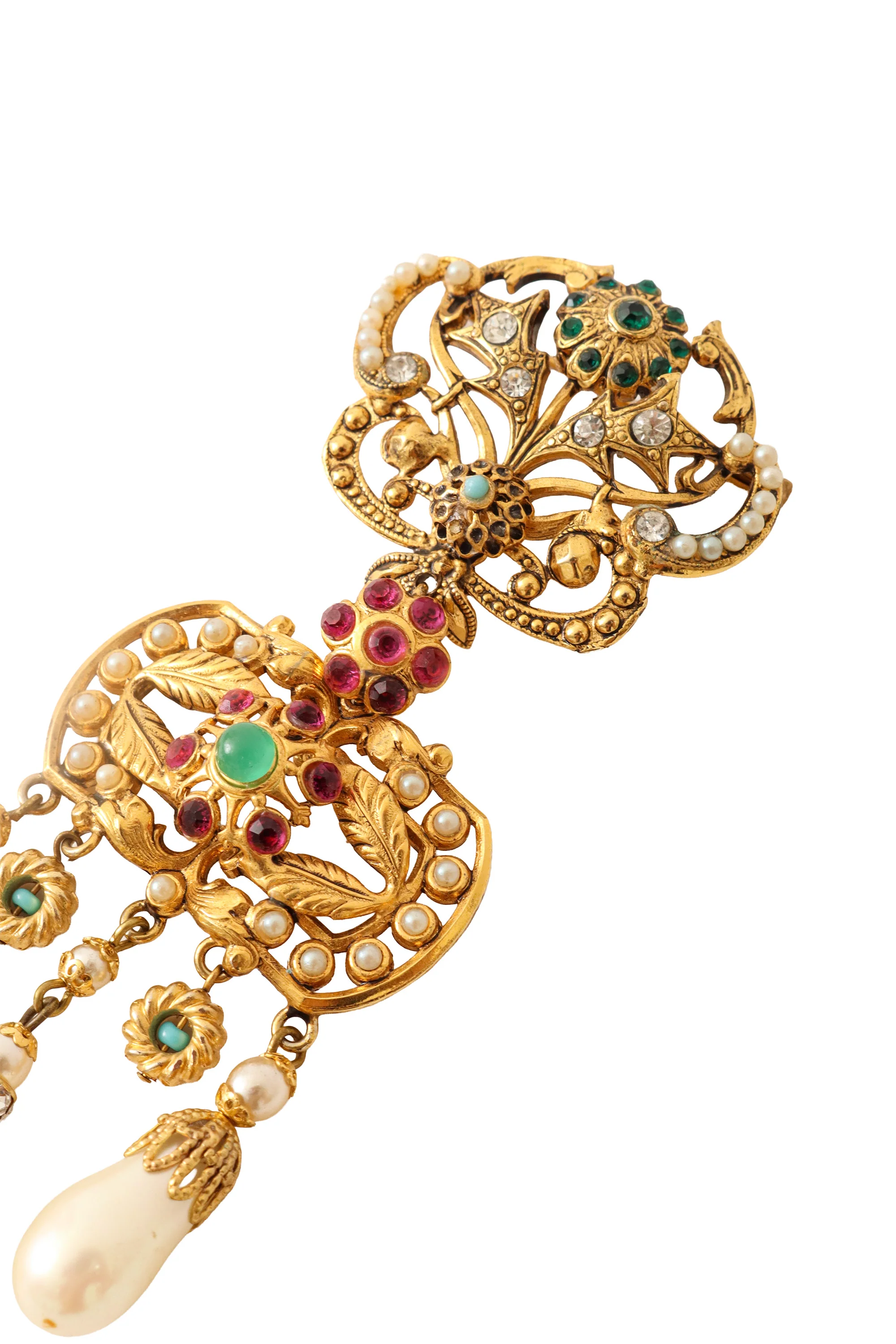 Jeweled Filigree Pearl Drop Brooch - Image 2