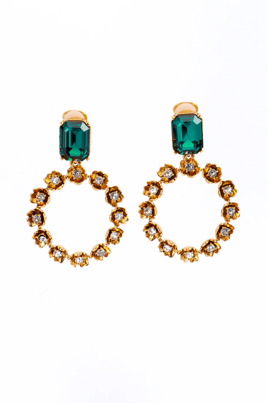 Jeweled Flower Hoop Drop Earrings