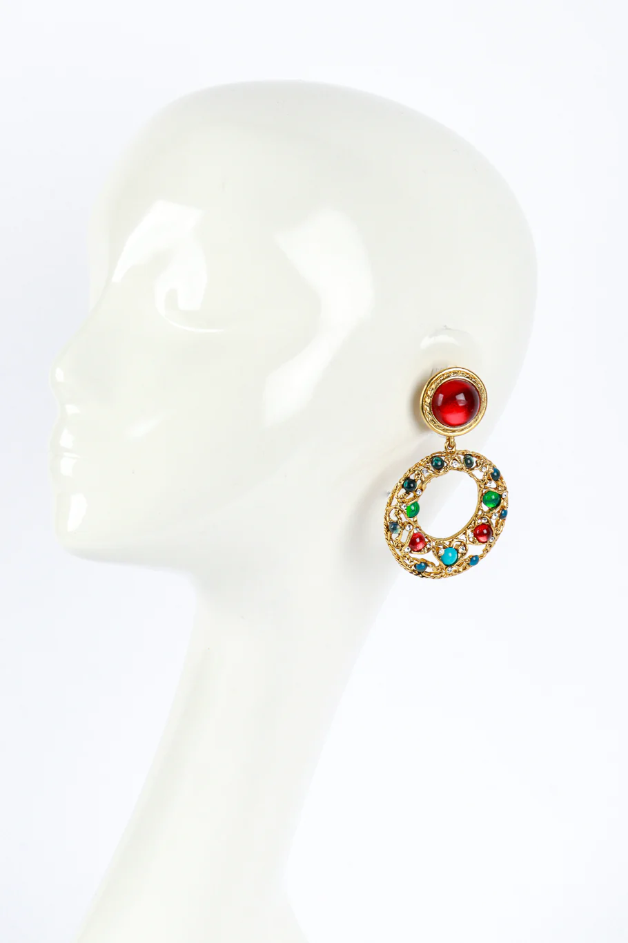 Jeweled Gripoix Hoop Drop Earrings - Image 3