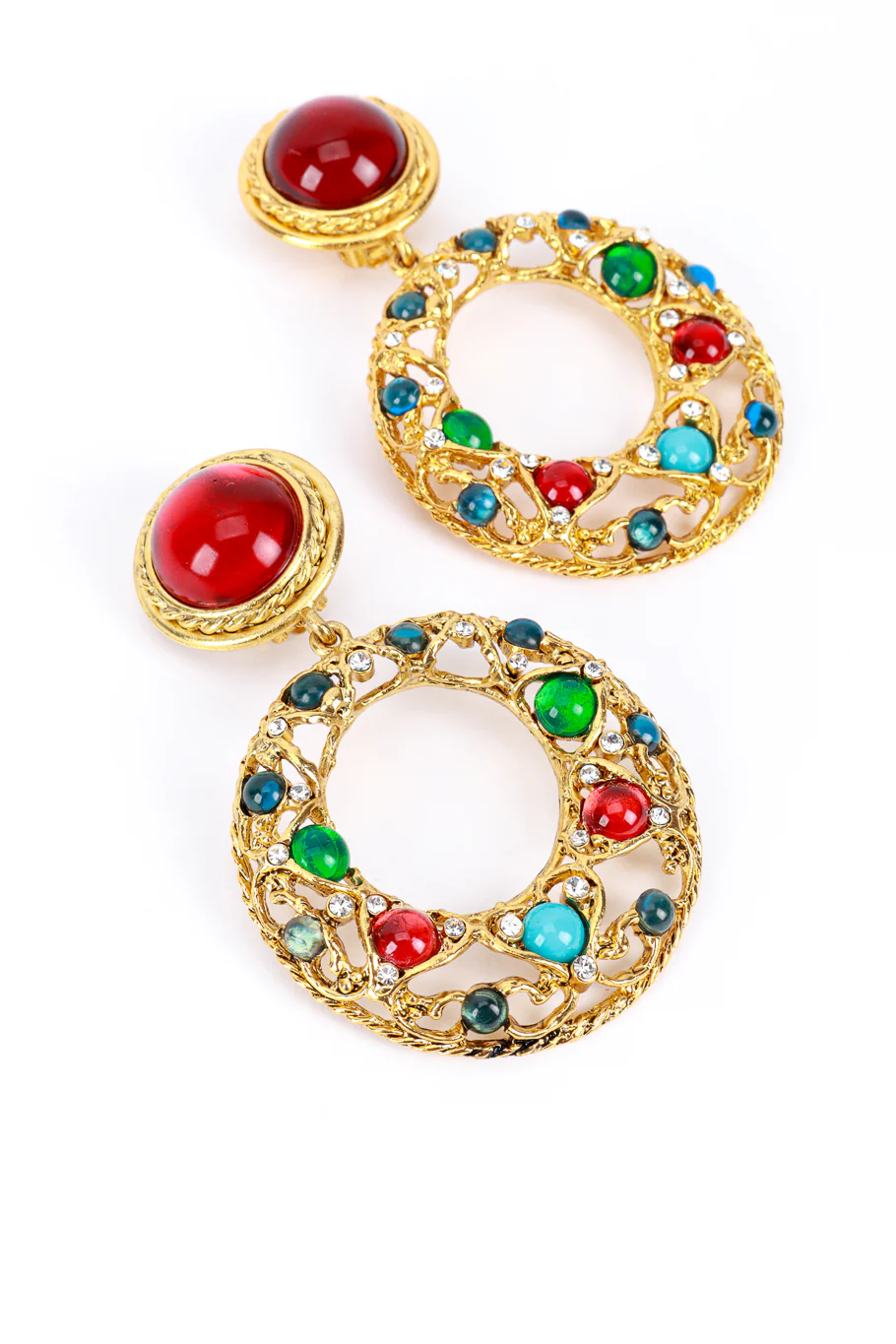 Jeweled Gripoix Hoop Drop Earrings - Image 4