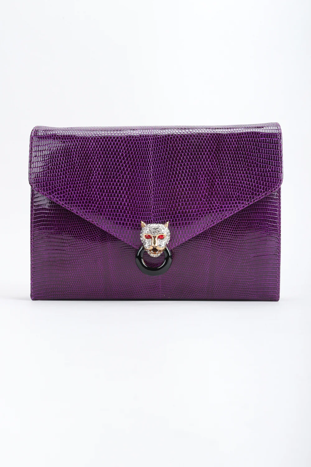 Jeweled Jaguar Convertible Lizard Clutch - Image 5