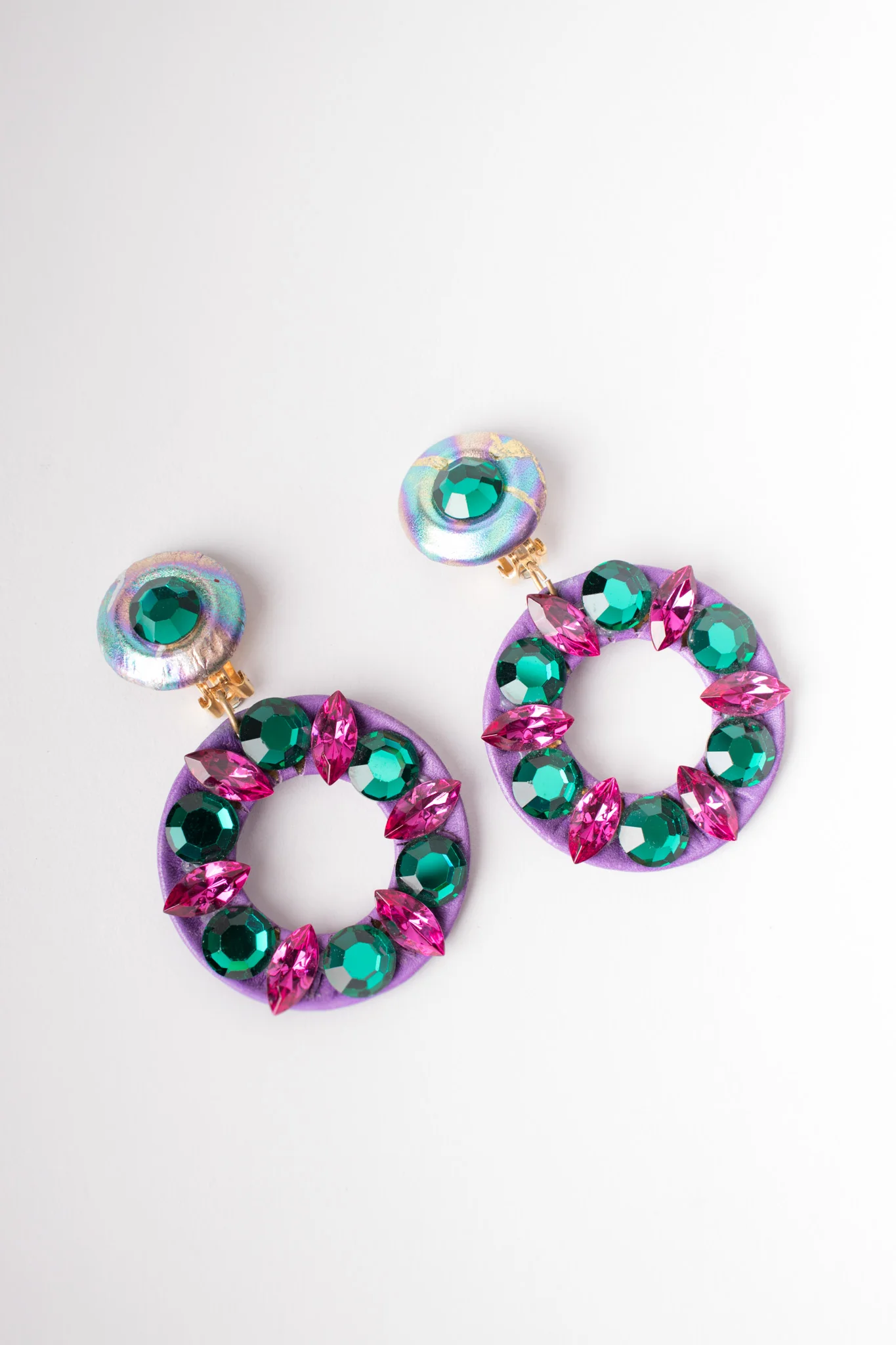 Jeweled Leather Hoop Earrings - Image 3