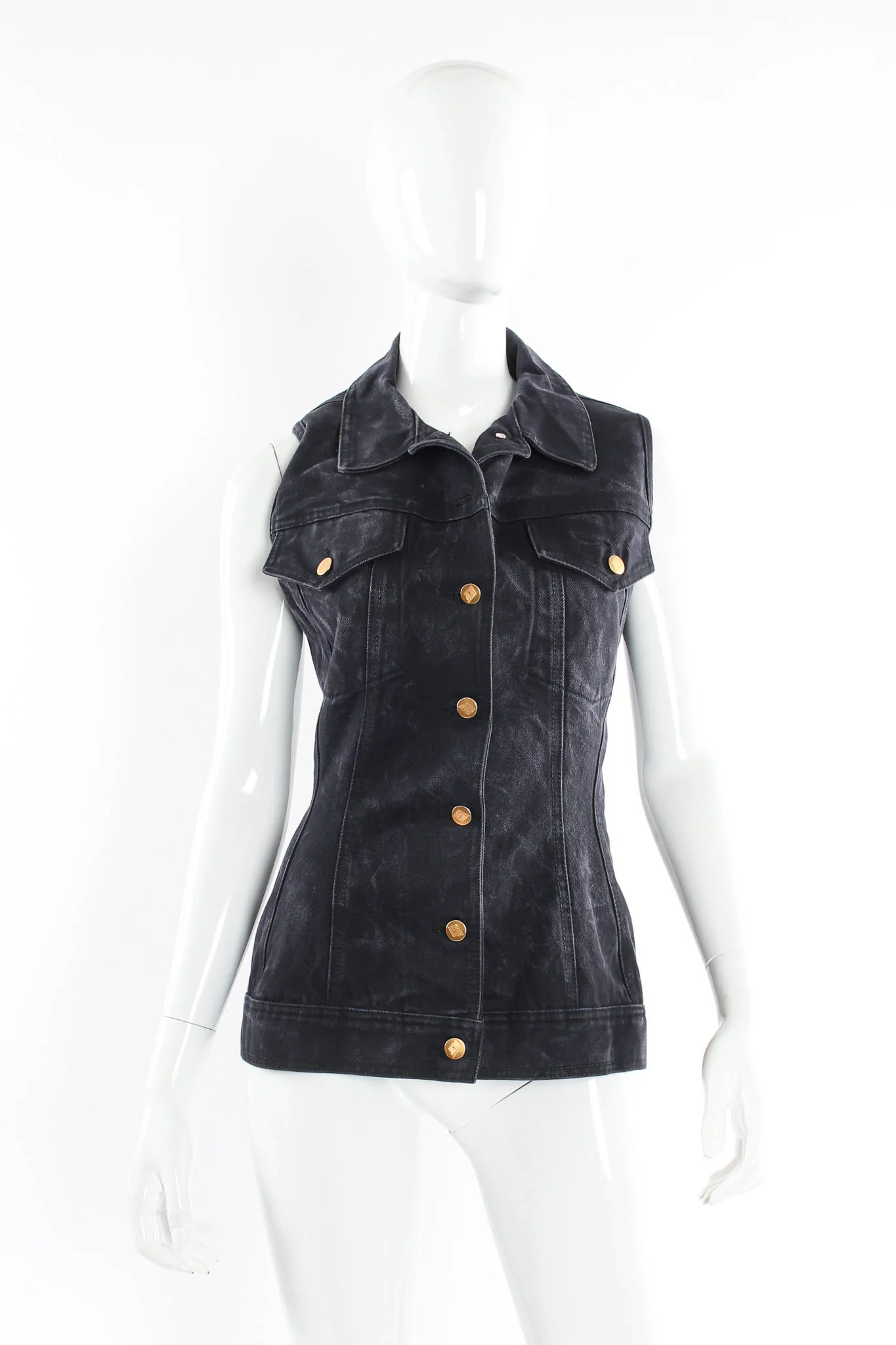 1990s Denim Lace-Up Vest