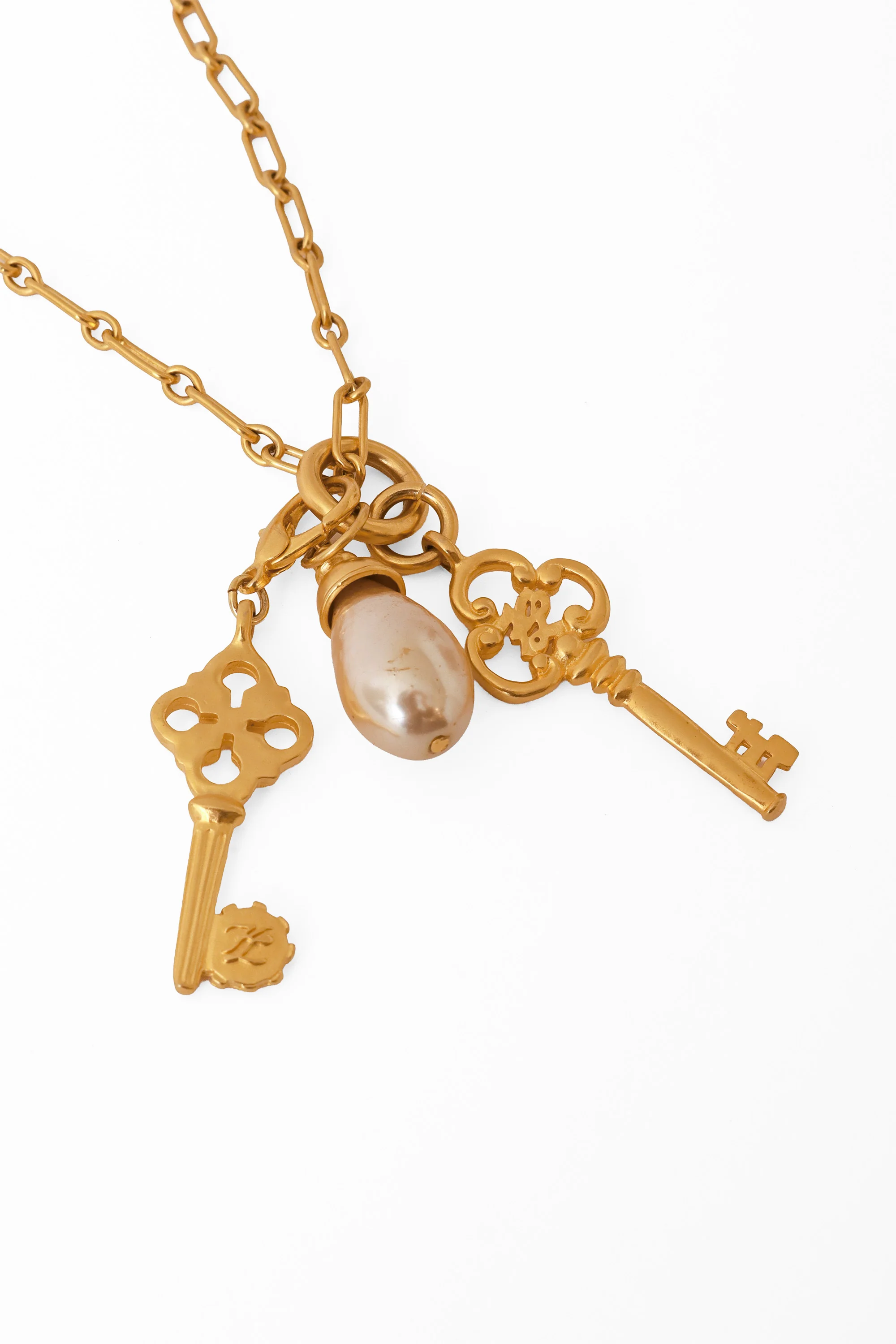 Key & Pearl Charm Necklace - Image 3