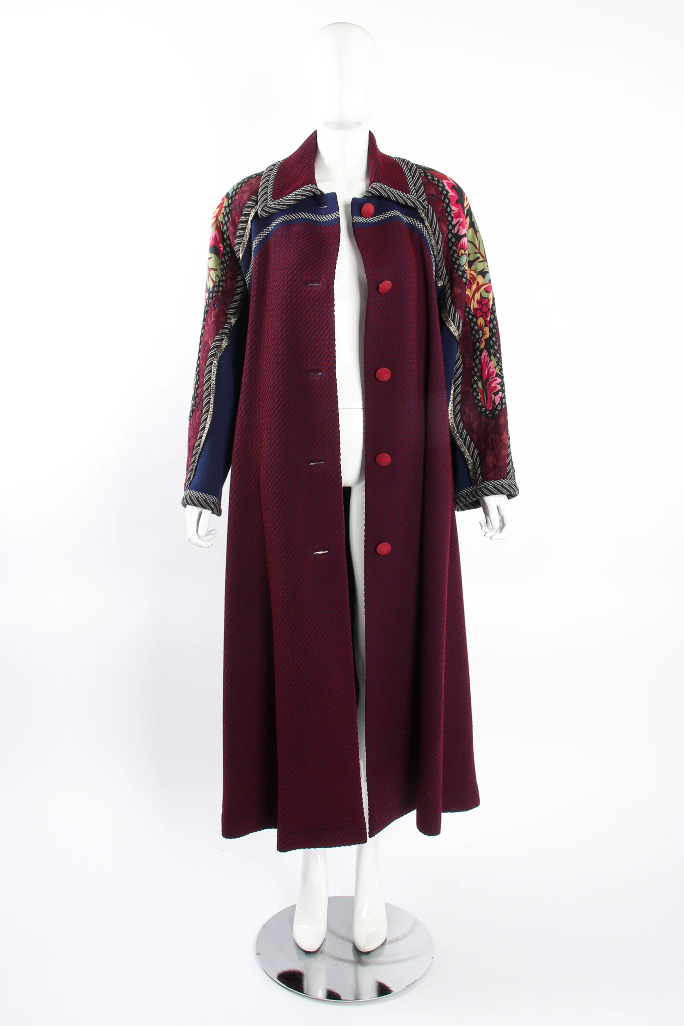 Patchwork Yoke Knit Swing Coat - Image 7
