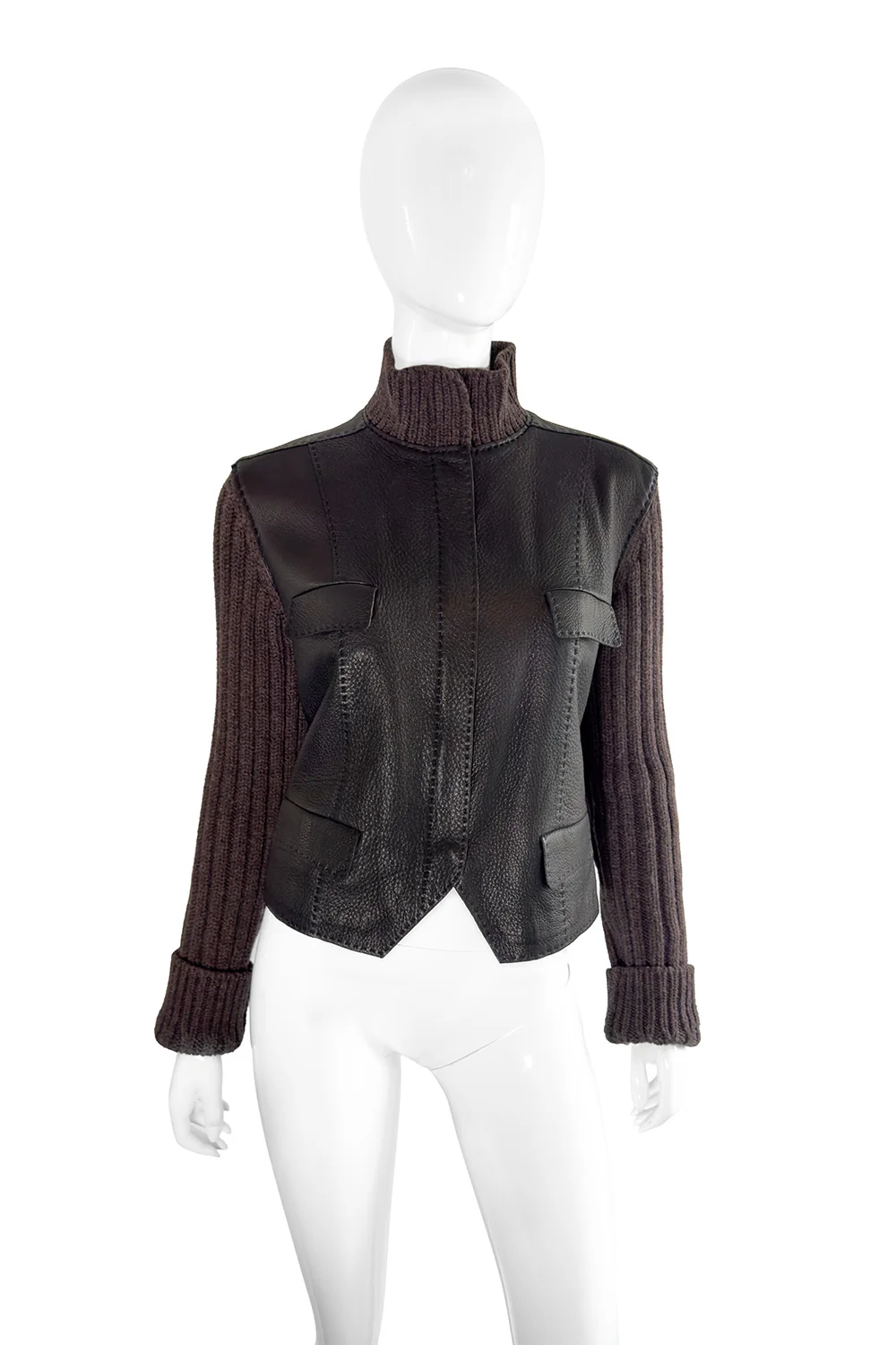 Knit Sleeve Leather Jacket